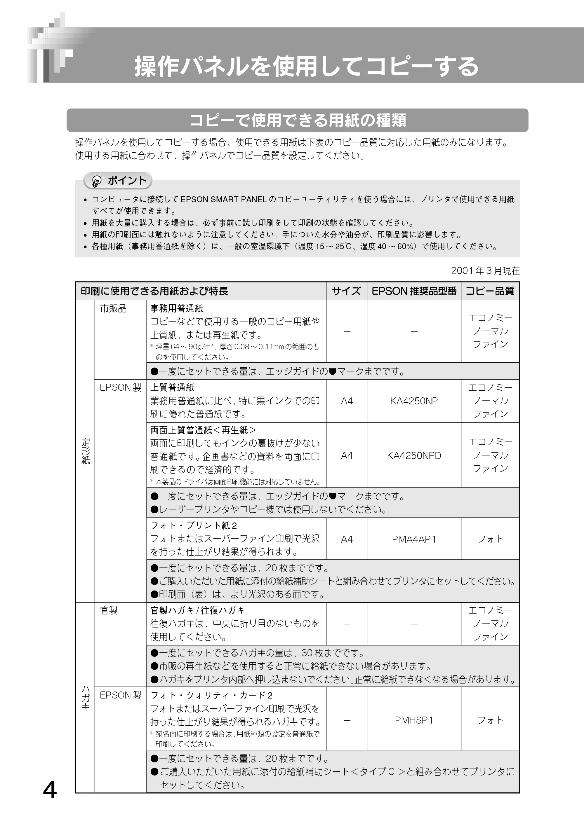 エプソン CC-500L 操作パネルガイド — 操作パネルを使用してコピーする — 原本ページ — 4ページ