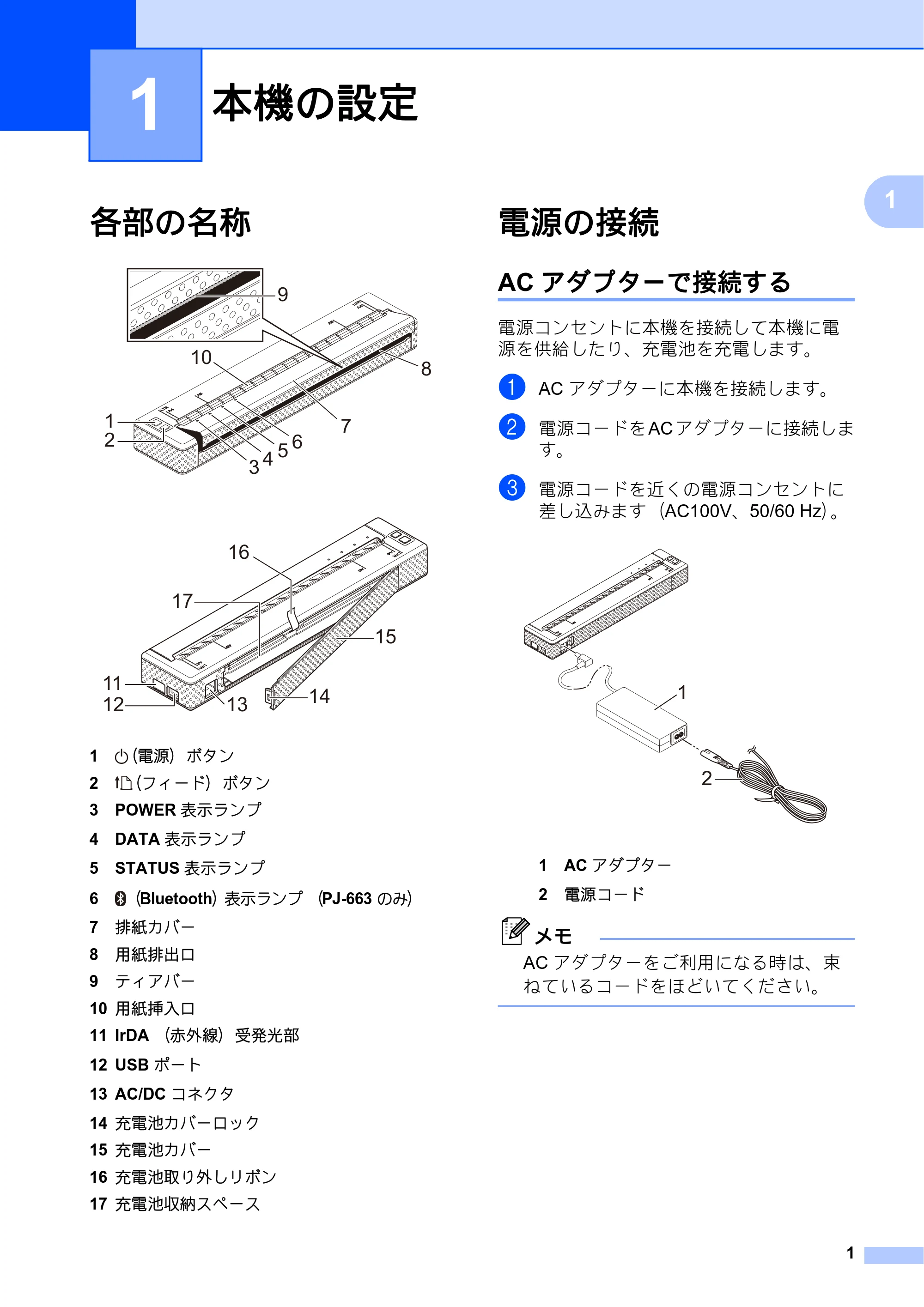 ブラザー PJ-623 / PJ-663 取扱説明書 — 1 本機の設定 — 原本ページ — 5ページ