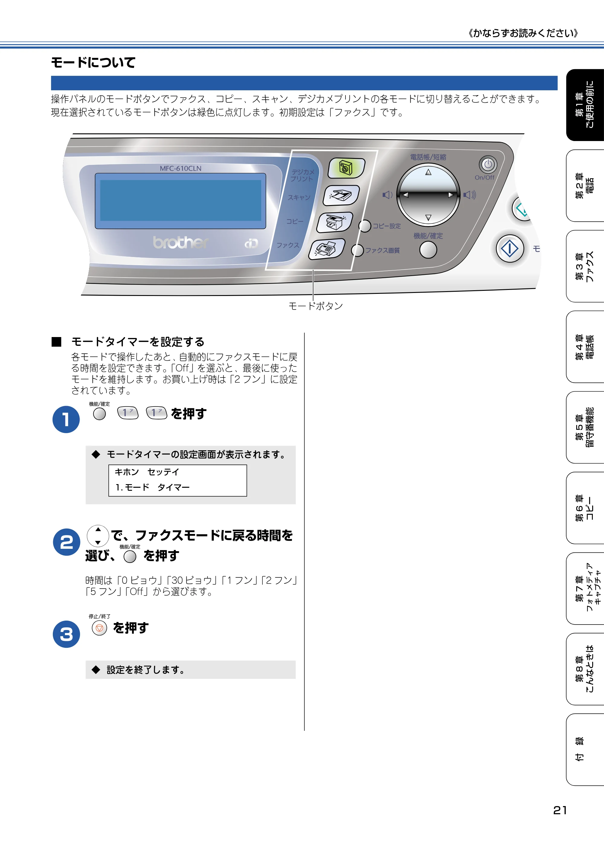ブラザー MFC-610CLN / MFC-610CLWN / MFC-620CLN 取扱説明書(本体) — モードについて — 原本ページ — 22ページ