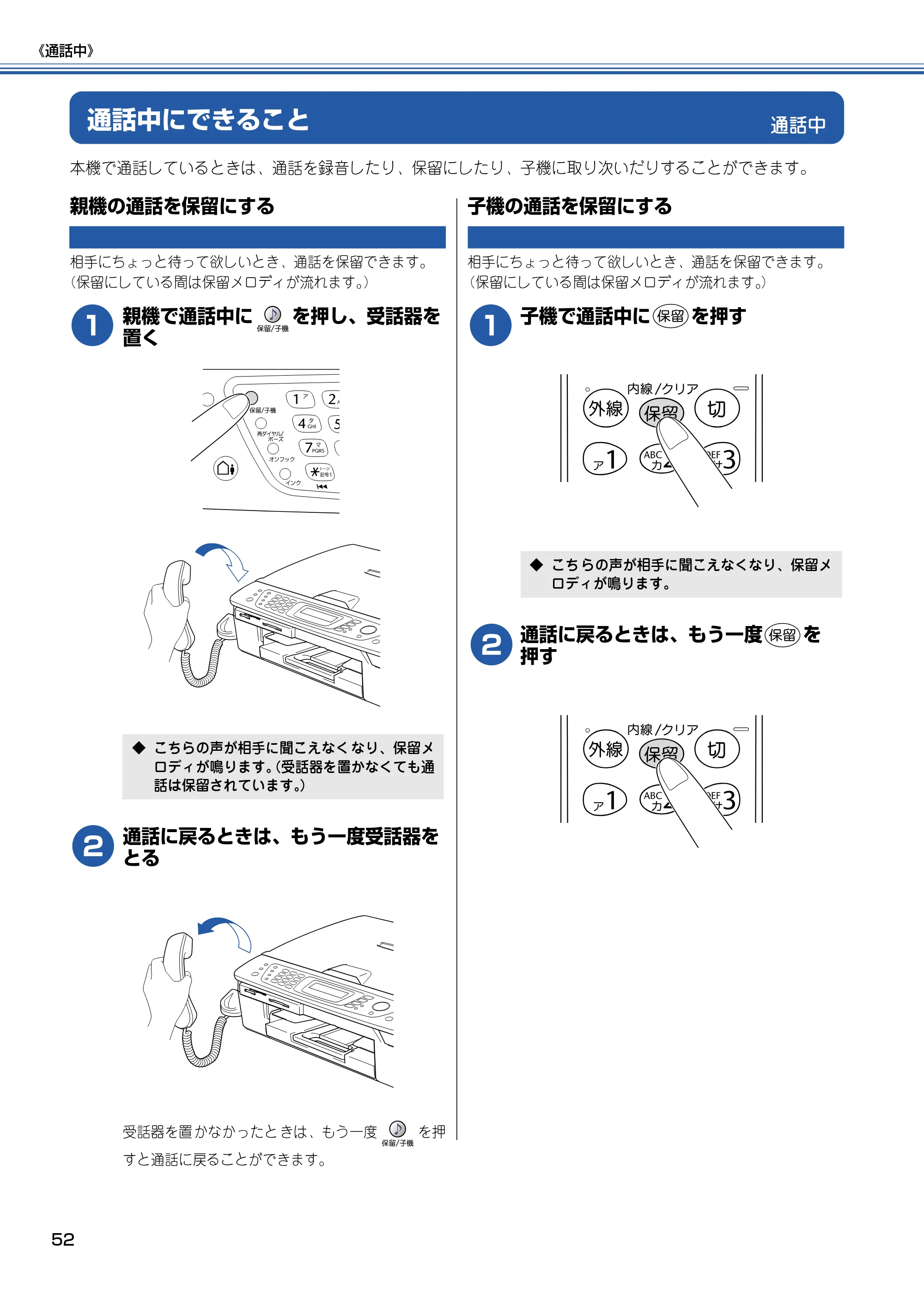 ブラザー MFC-610CLN / MFC-610CLWN / MFC-620CLN 取扱説明書（本体） — 通話中 — 原本ページ — 53ページ