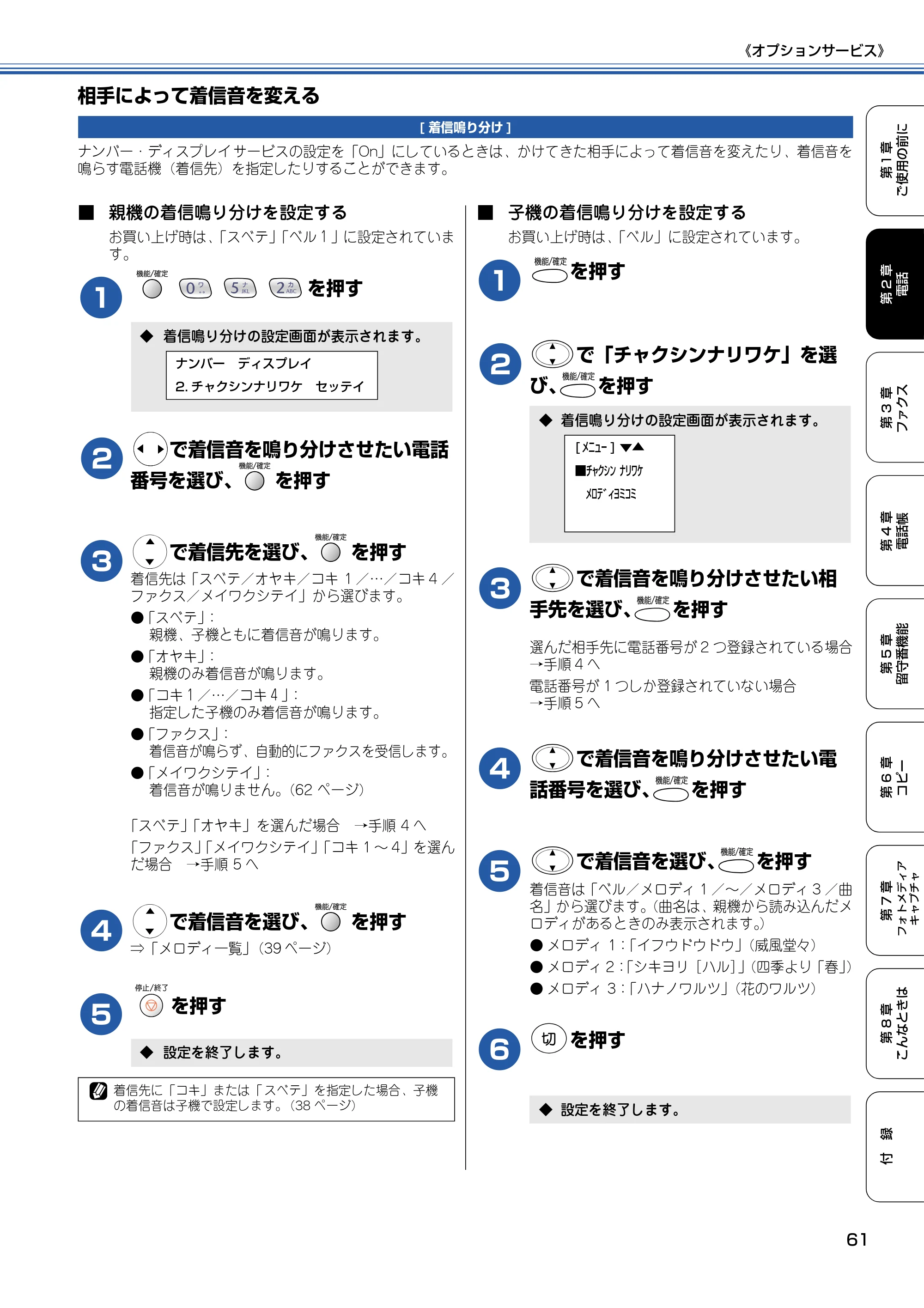 ブラザー MFC-610CLN / MFC-610CLWN / MFC-620CLN 取扱説明書（本体） — 相手によって着信音を変える — 原本ページ — 62ページ