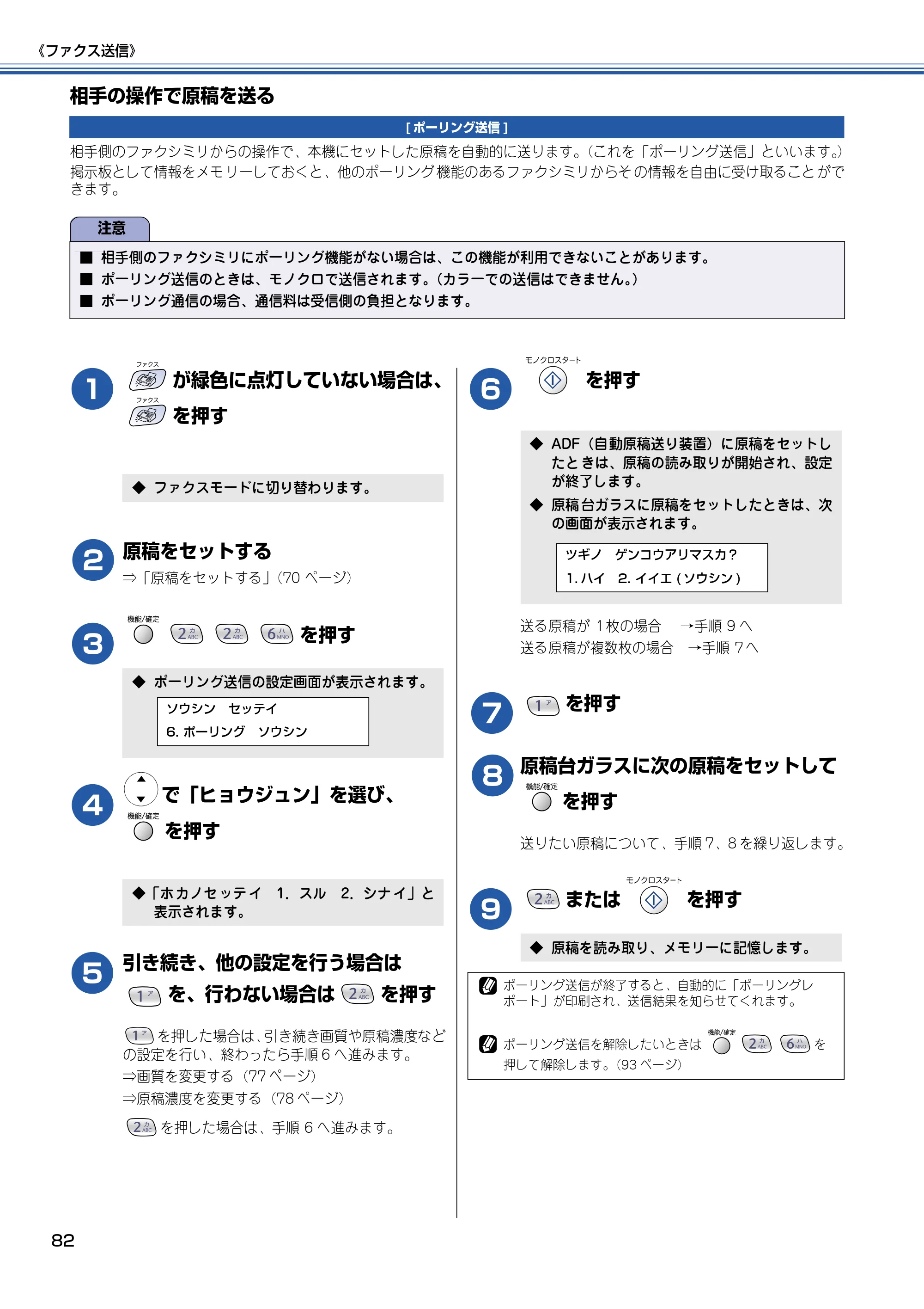 ブラザー MFC-610CLN / MFC-610CLWN / MFC-620CLN 取扱説明書（本体） — 相手の操作で原稿を送る — 原本ページ — 83ページ