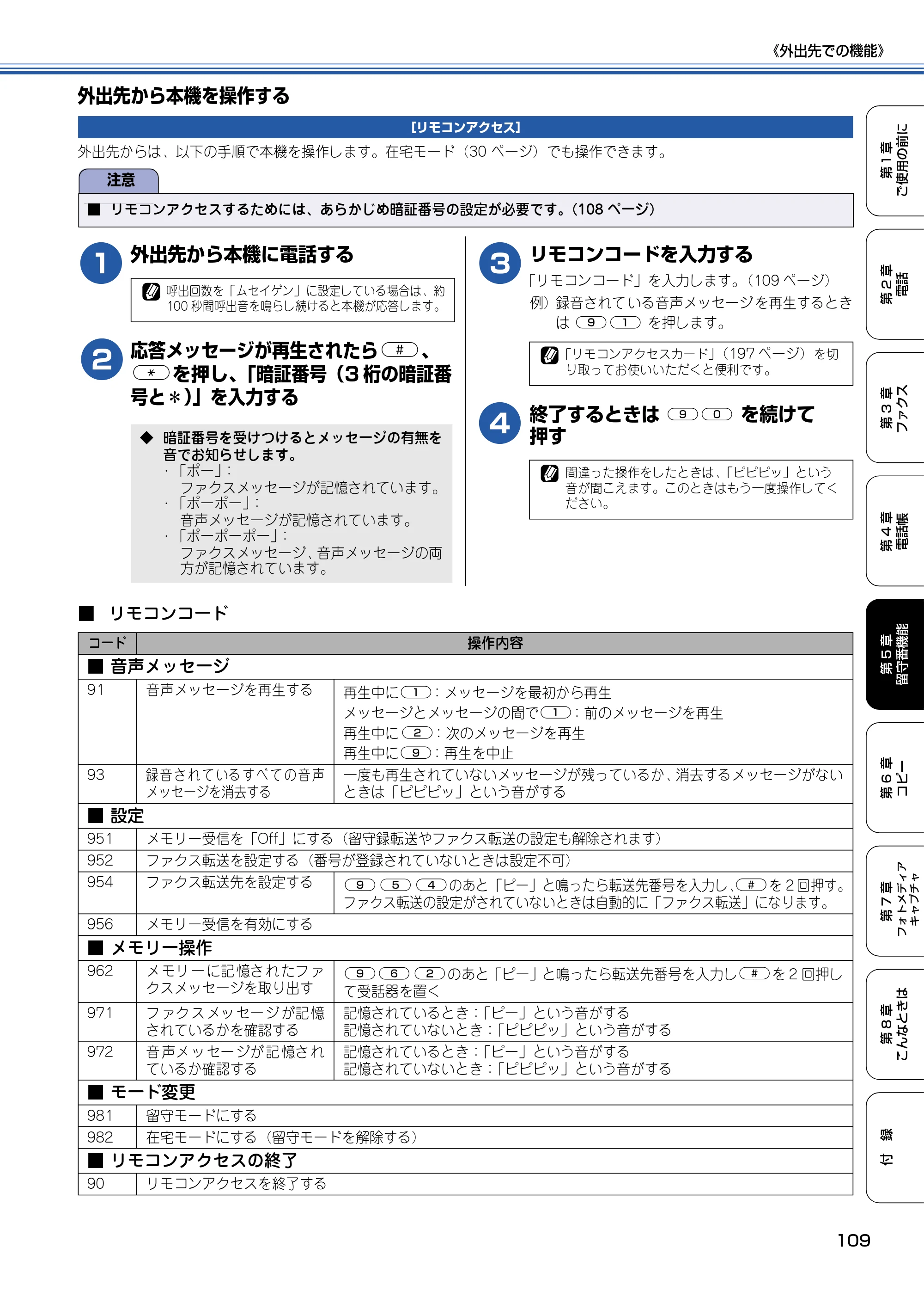 ブラザー MFC-610CLN / MFC-610CLWN / MFC-620CLN 取扱説明書（本体） — 外出先から本機を操作する — 原本ページ — 110ページ
