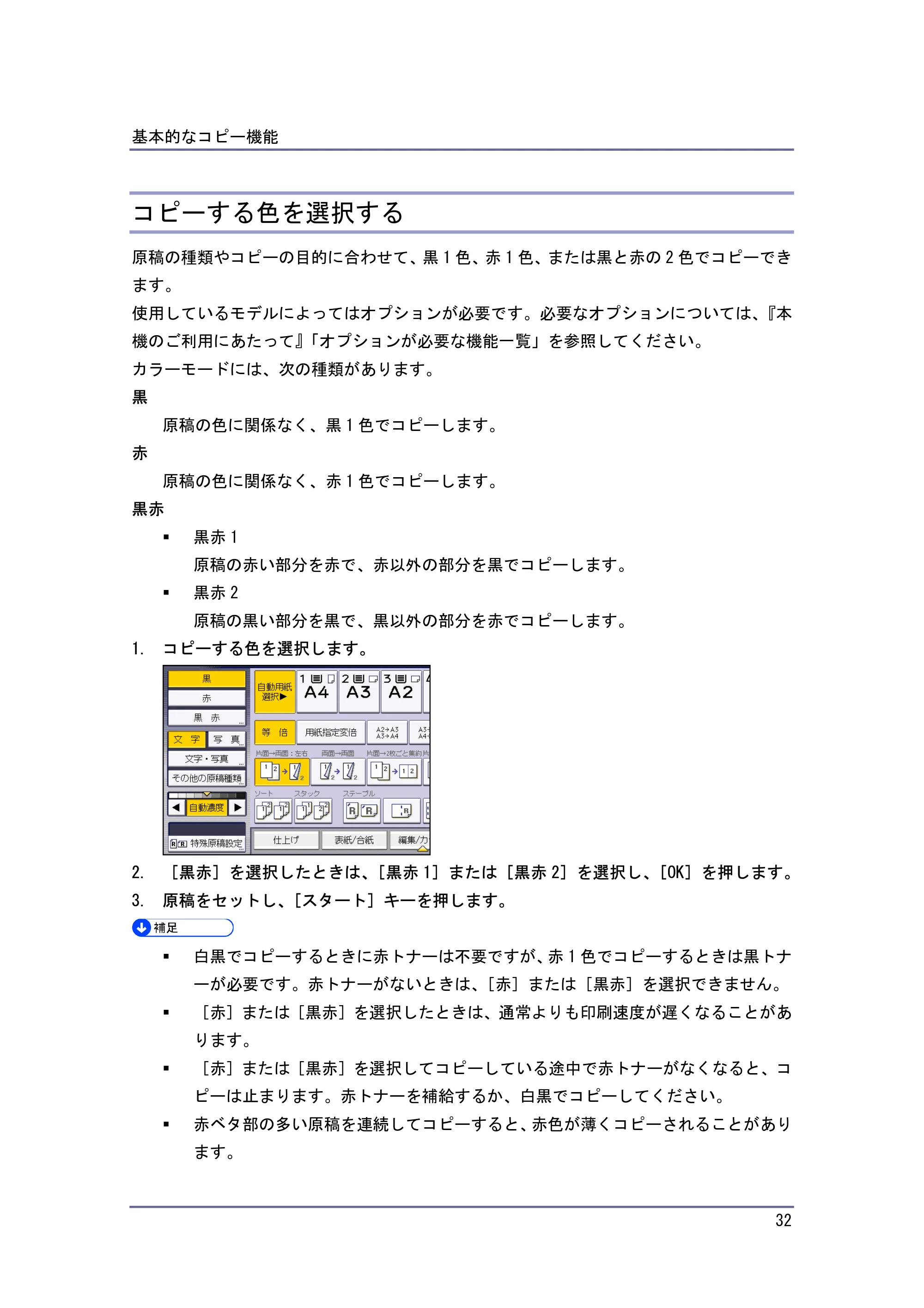 キヤノン iR W940/W940N コピー&ドキュメントボックス (PDF形式/7.22Mバイト) — コピーする色を選択する — 原本ページ — 32ページ