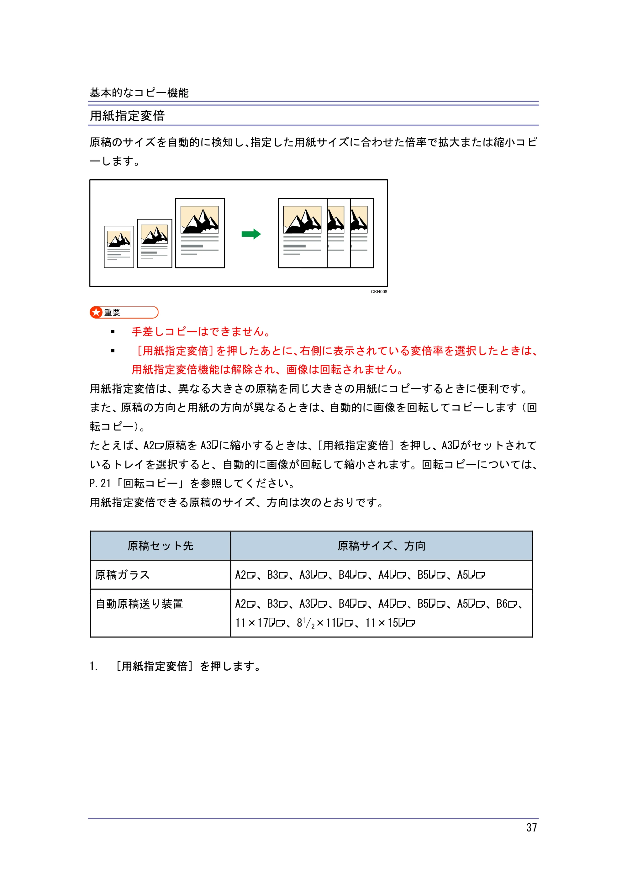 キヤノン iR W940/W940N コピー&ドキュメントボックス (PDF形式/7.22Mバイト) — 用紙指定変倍 — 原本ページ — 37ページ