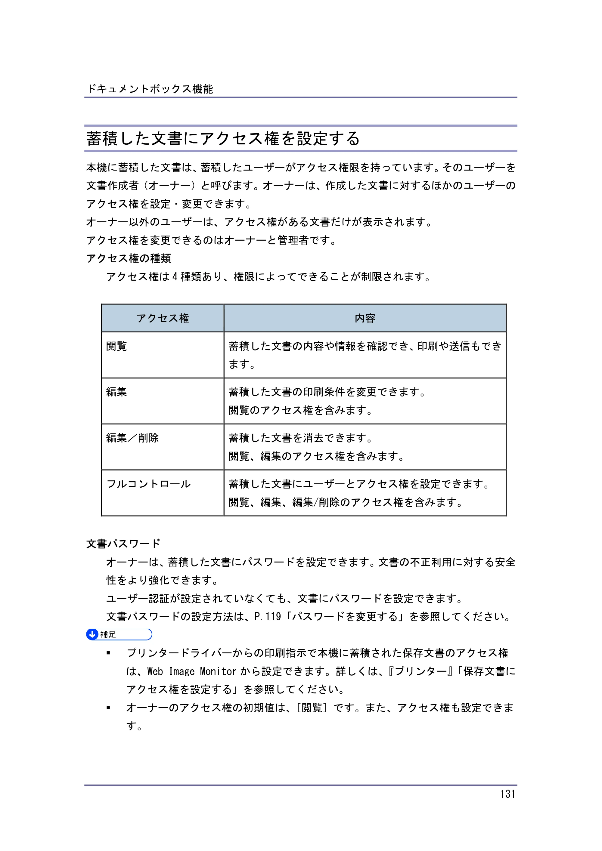 キヤノン iR W940/W940N コピー＆ドキュメントボックス （PDF形式／7.22Mバイト） — 蓄積した文書にアクセス権を設定する — 原本ページ — 131ページ