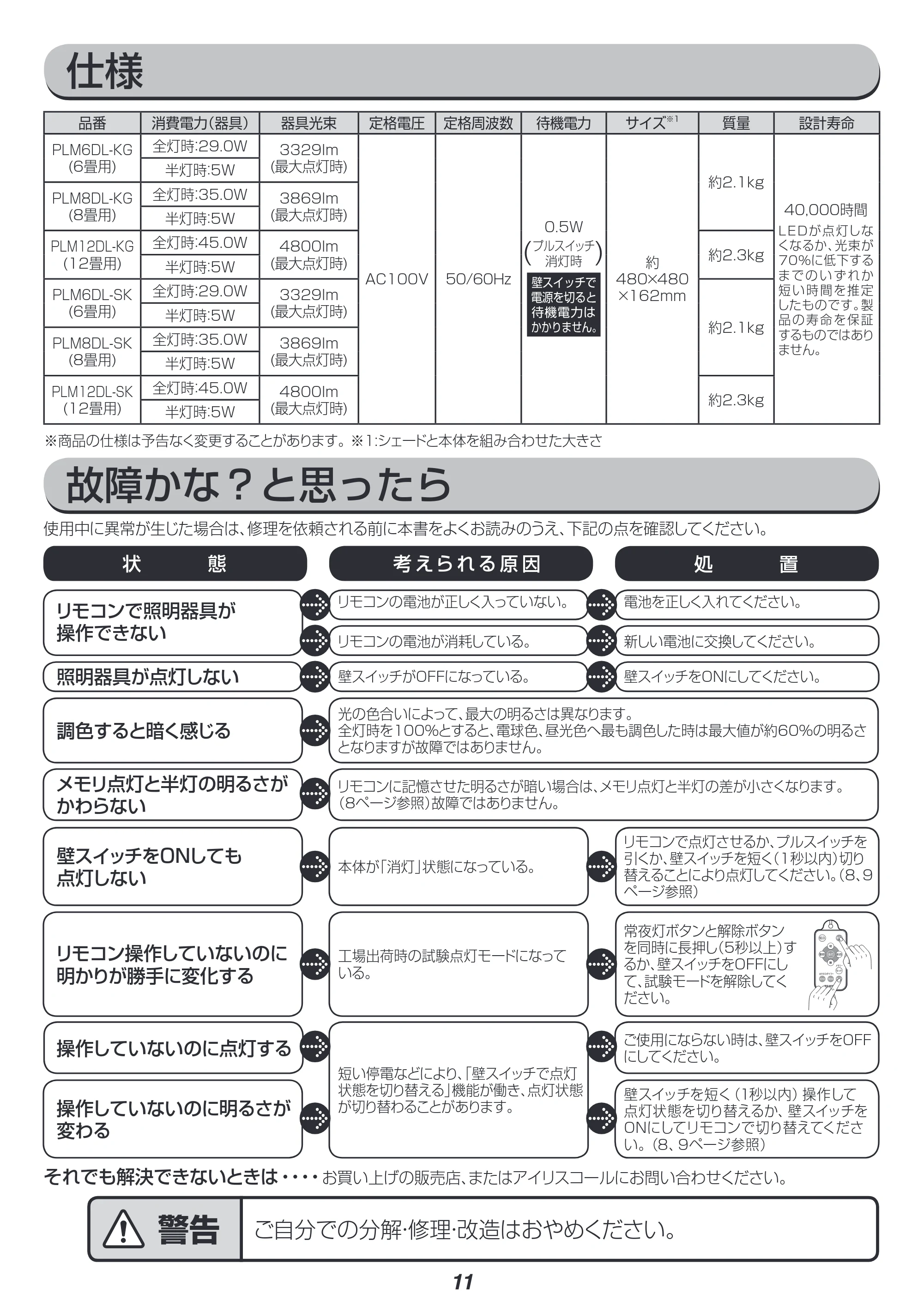 アイリスオーヤマ PLM8DL-SK 取扱説明書 — 原本ページ — 11ページ
