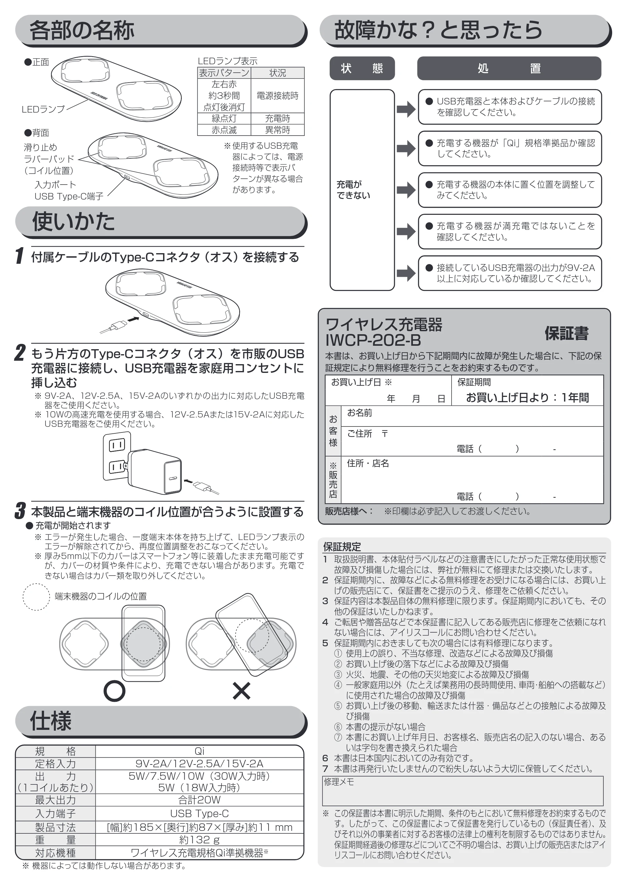アイリスオーヤマ IWCP-202 取扱説明書 — 原本ページ — 2ページ