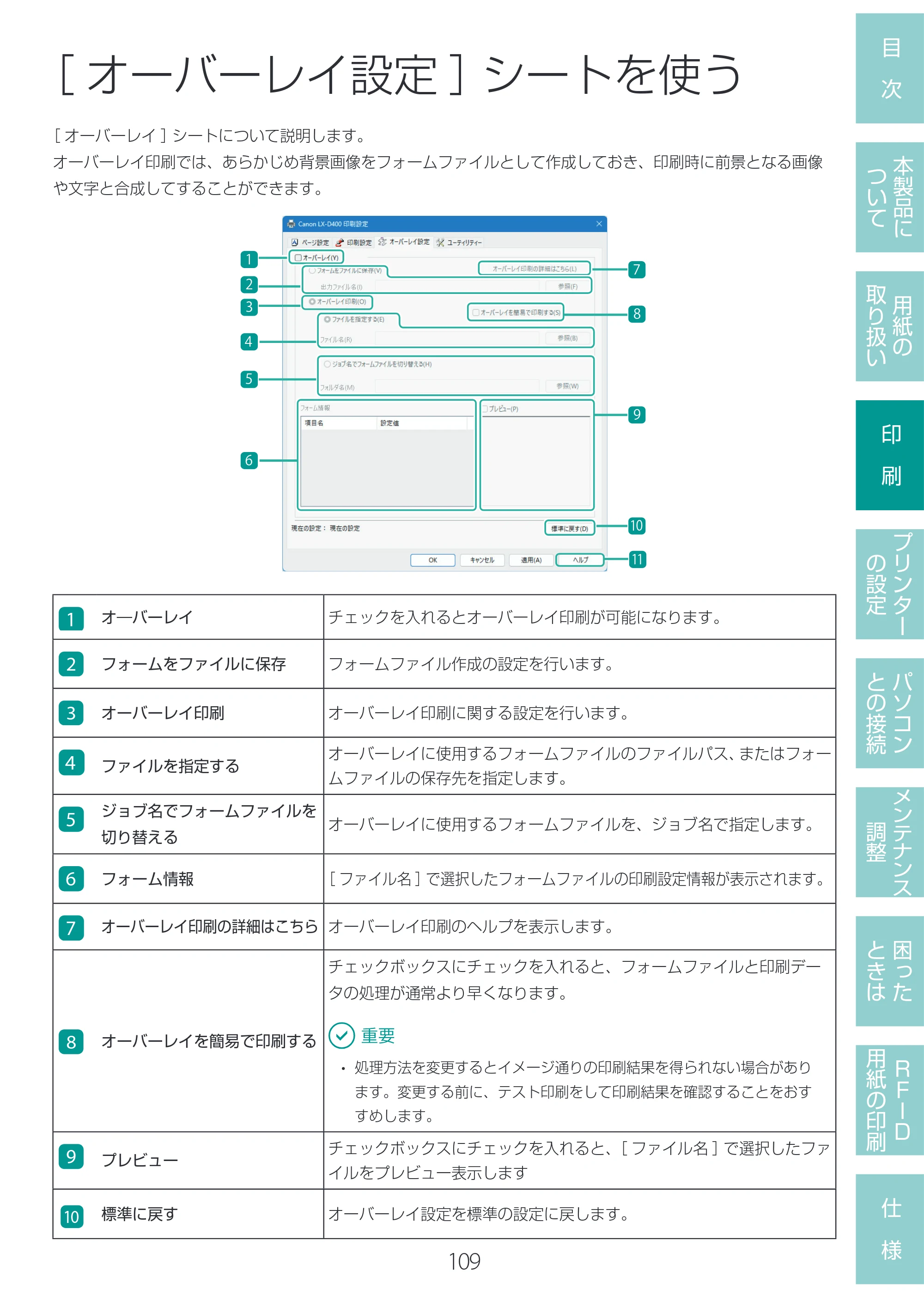 キヤノン LX-D400 LX-D400 ユーザーズガイド 2026年9月17日更新（PDF：14.1MB） — ［オーバーレイ設定］シートを使う — 原本ページ — 113ページ