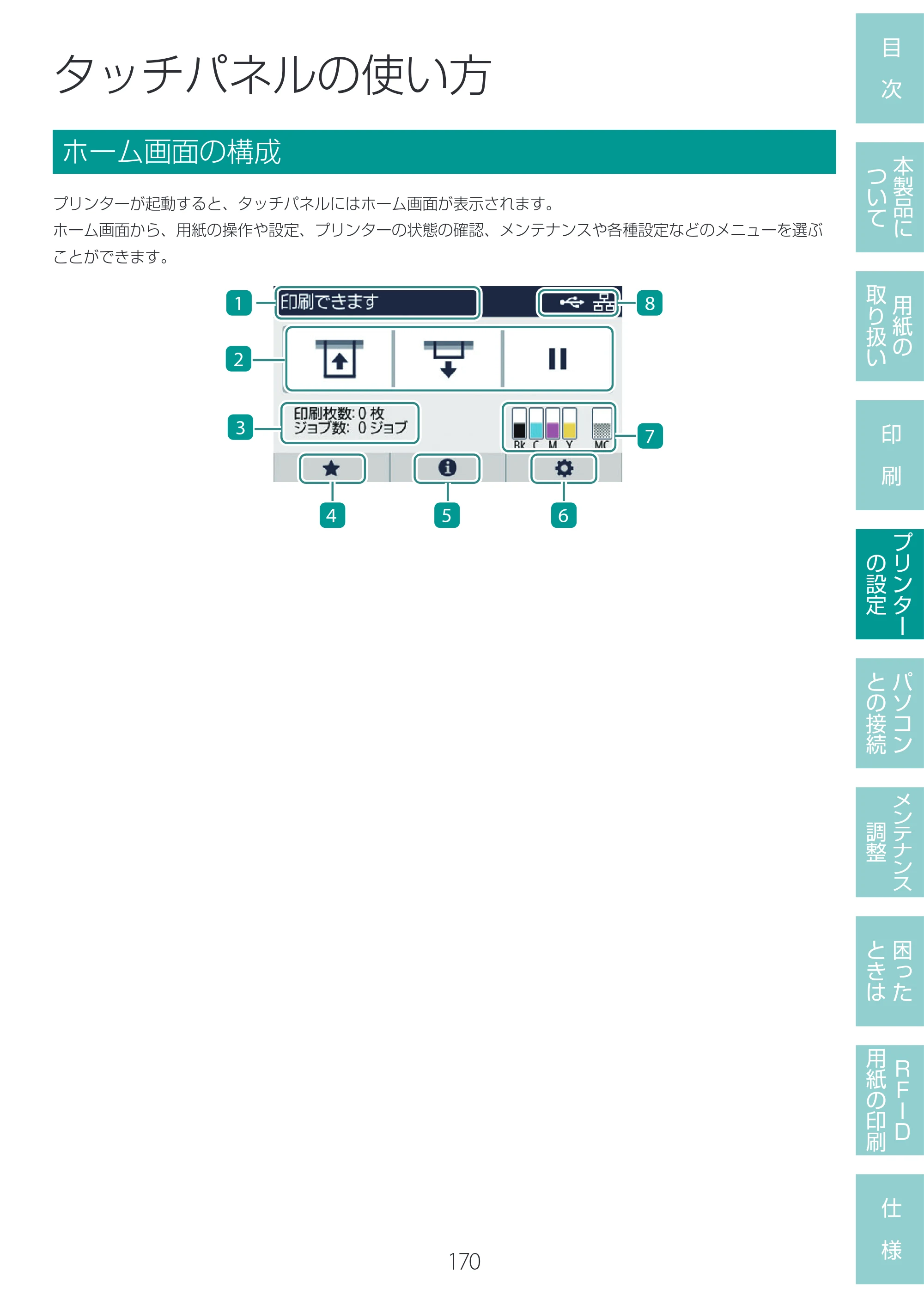 キヤノン LX-D400 LX-D400 ユーザーズガイド 2026年9月17日更新（PDF：14.1MB） — タッチパネルの使い方 — 原本ページ — 174ページ