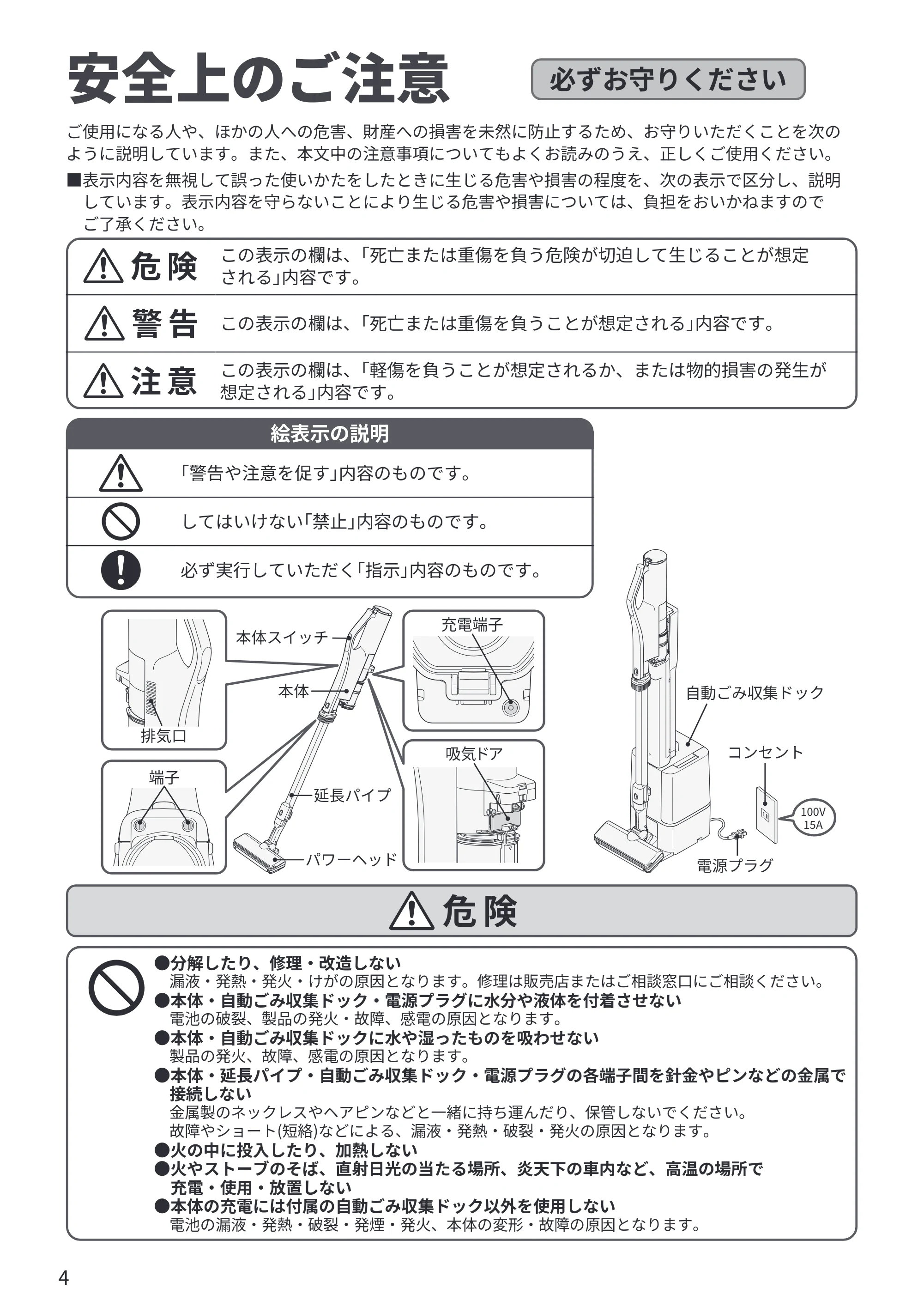 日立 PV-BG1000R 取扱説明書 — 安全上のご注意 — 原本ページ — 4ページ