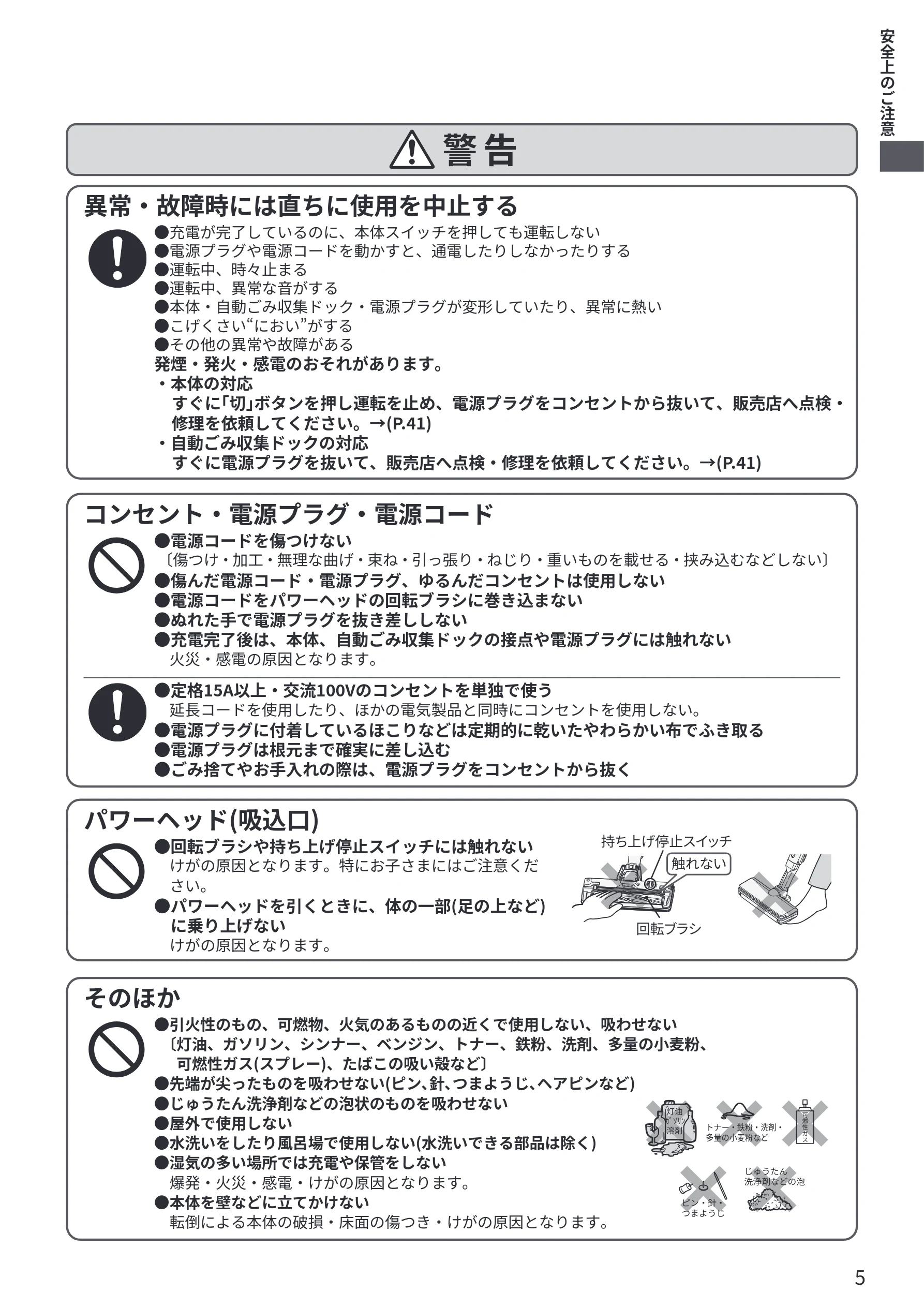 日立 PV-BG1000R 取扱説明書 — 異常・故障時には直ちに使用を中止する — 図版 5-1 — 5ページ