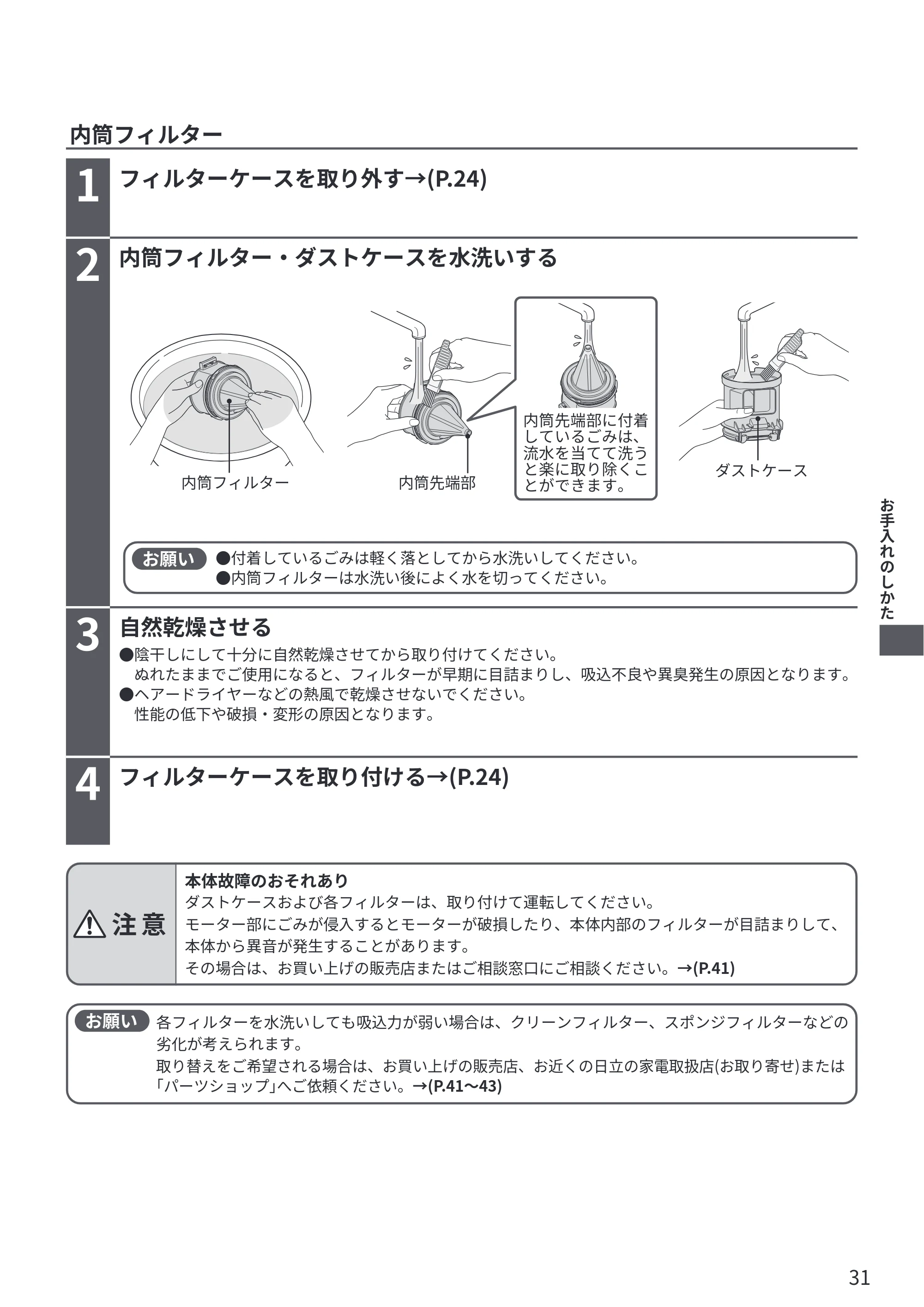 日立 PV-BG1000R 取扱説明書 — 内筒フィルター — 原本ページ — 31ページ