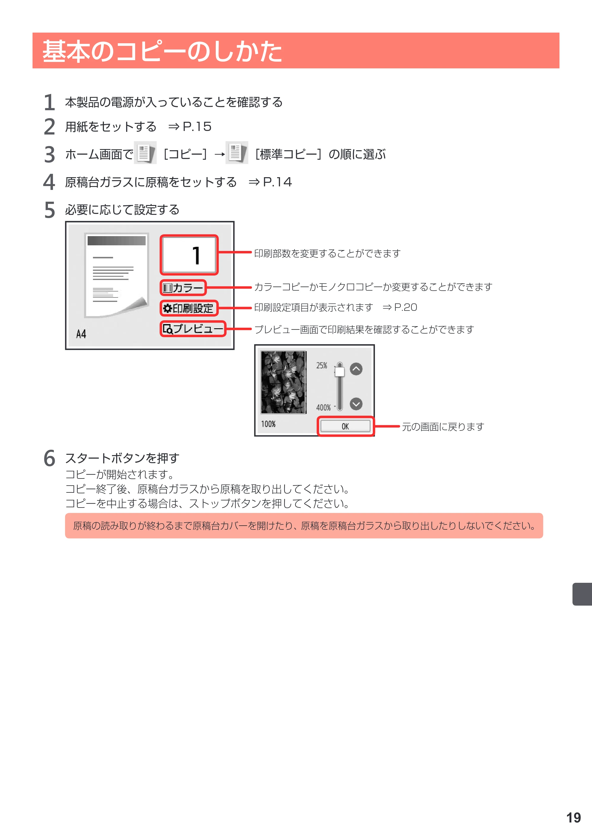 キヤノン PIXUS TS5030S/PIXUS TS5030 設置・基本操作マニュアル（PDF：4.96MB） — コピー／印刷／スキャン — 原本ページ — 21ページ