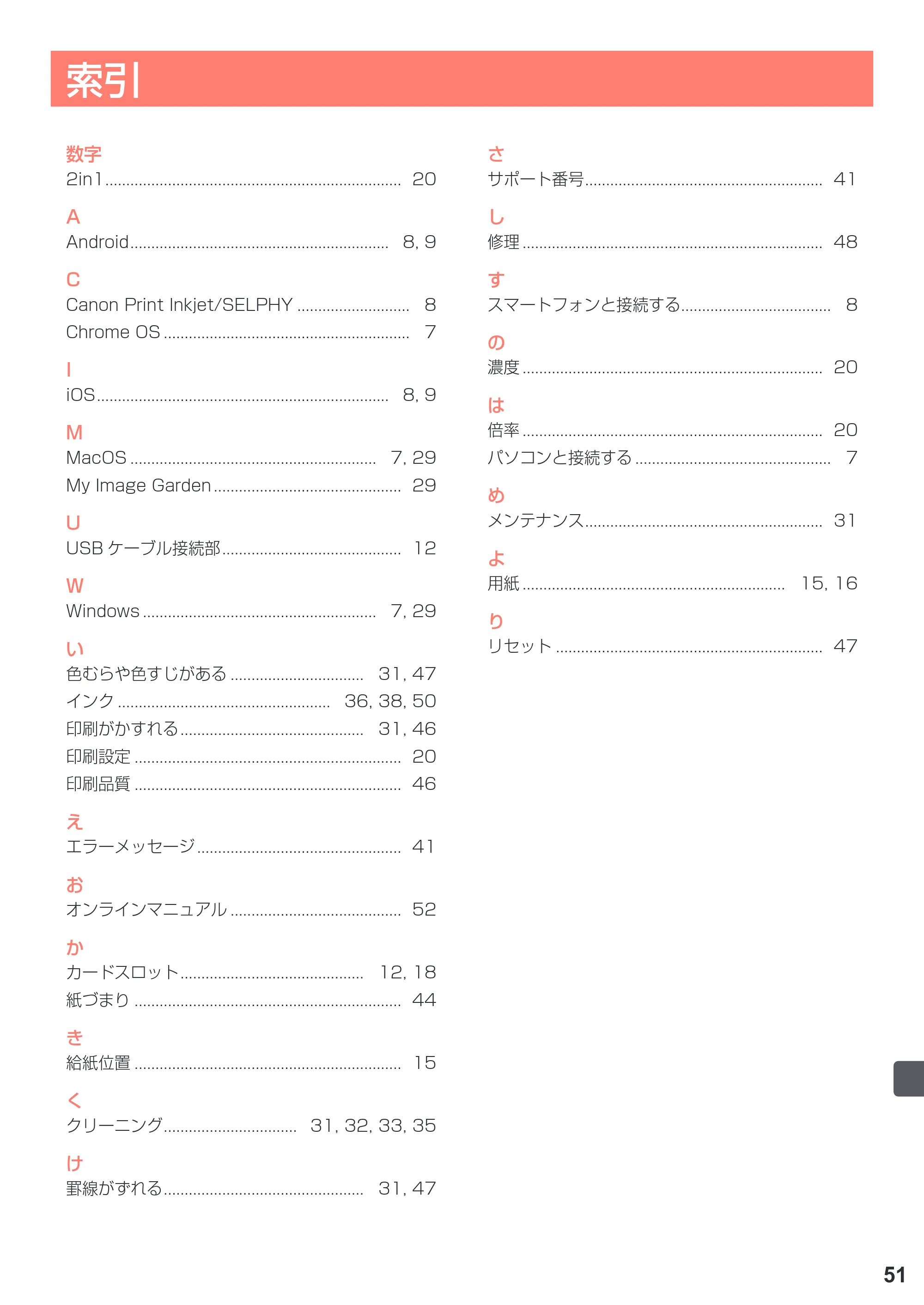 キヤノン PIXUS TS5030S/PIXUS TS5030 設置・基本操作マニュアル（PDF：4.96MB） — 索引 — 原本ページ — 53ページ