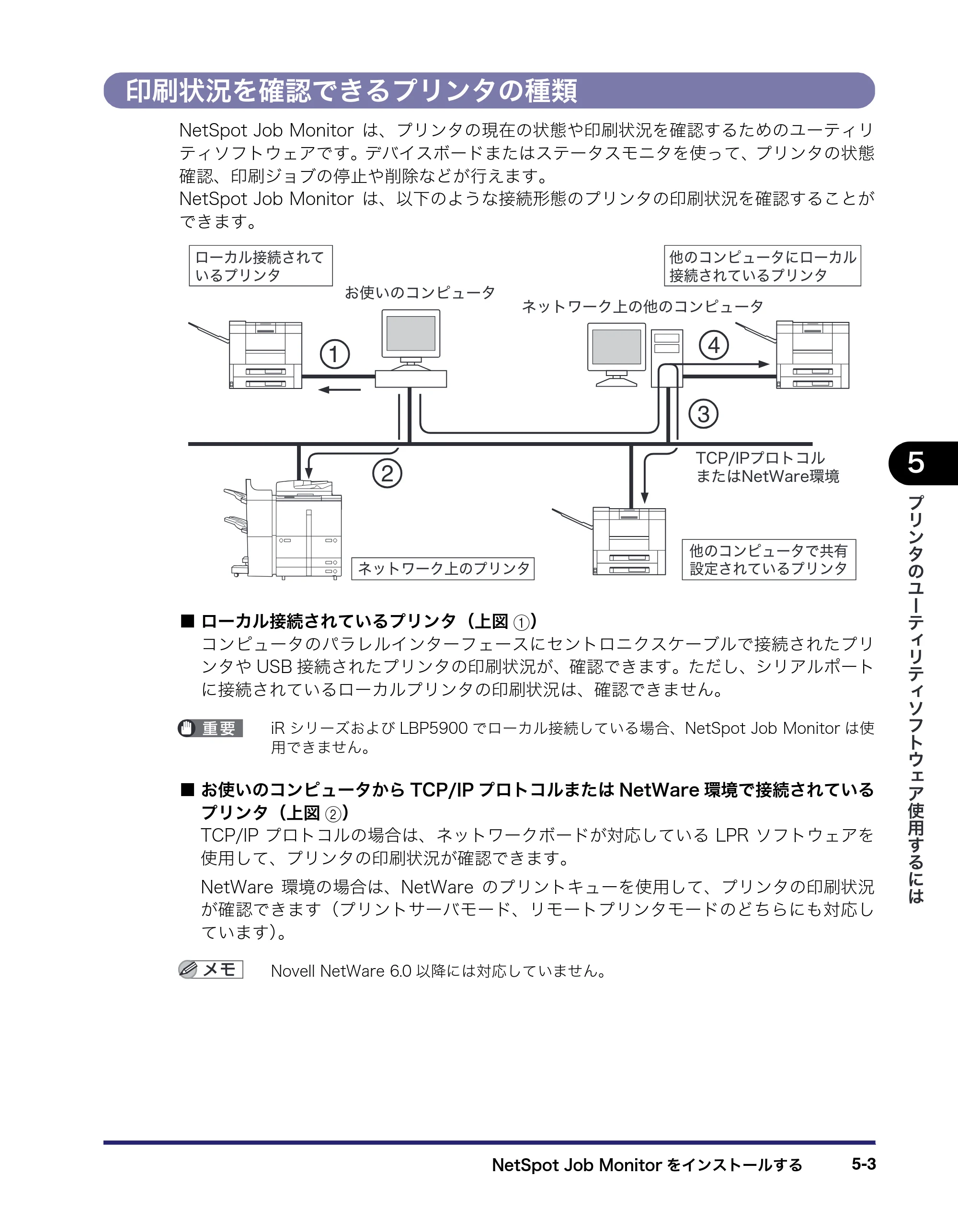 キヤノン LBP3410 LIPS V ソフトウエアガイド 2006年6月29日掲載 （PDF形式／8.74Mバイト） — 印刷状況を確認できるプリンタの種類 — 原本ページ — 145ページ