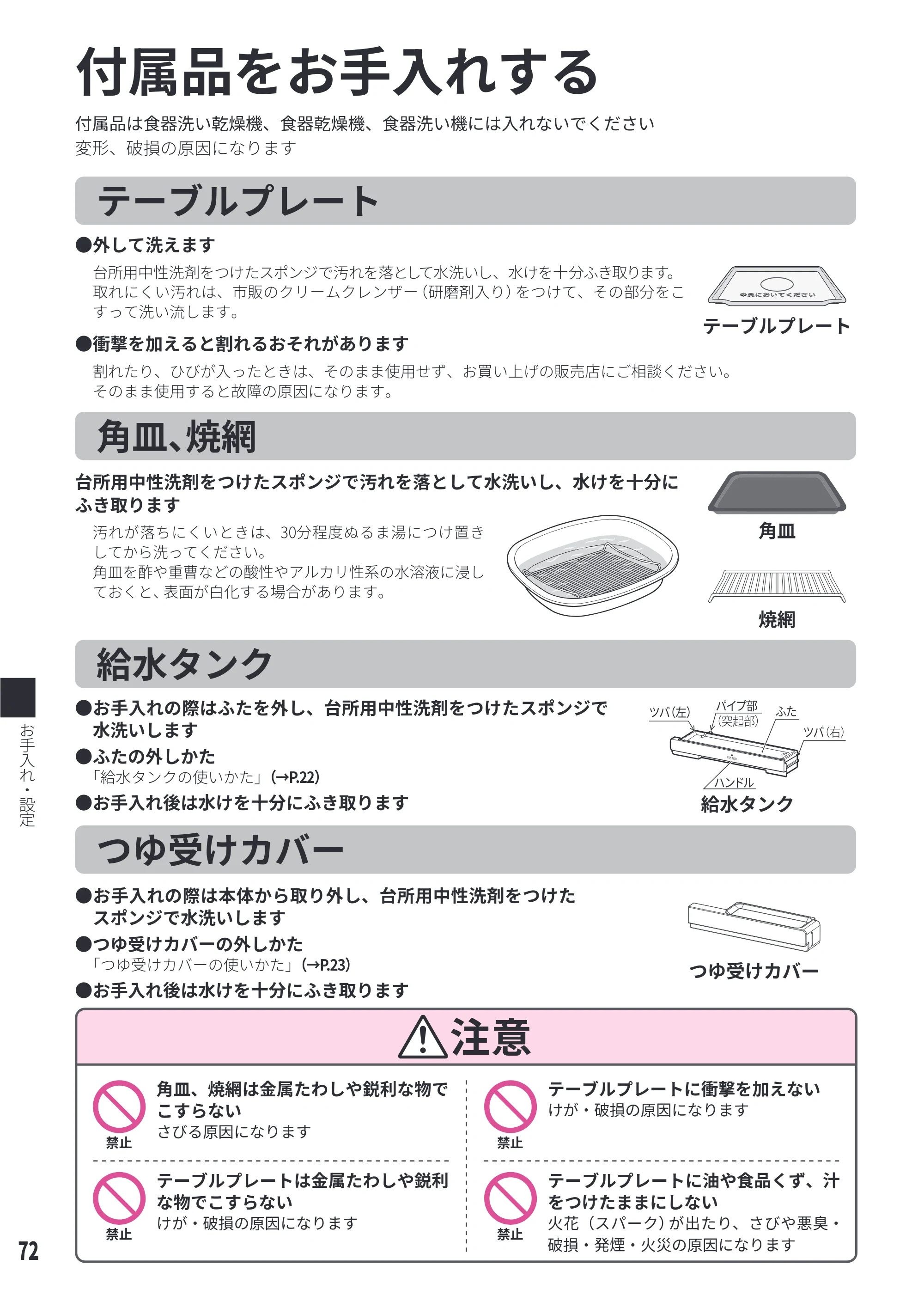 日立 MRO-WEE6 取扱説明書 — 付属品をお手入れする — 原本ページ — 72ページ