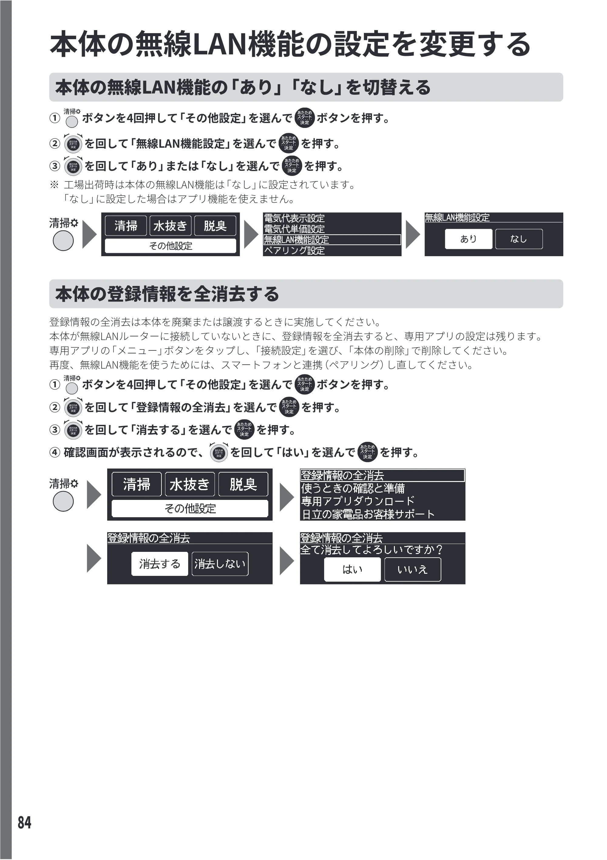 日立 MRO-WEE6 取扱説明書 — 本体の無線LAN機能の設定を変更する — 原本ページ — 84ページ