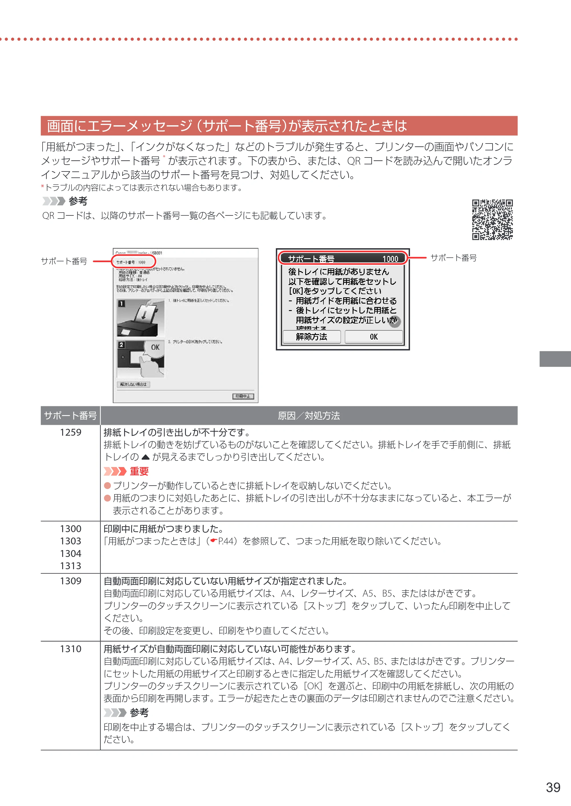 キヤノン PIXUS TS8530 設置・基本操作マニュアル 2021年10月27日掲載（PDF：7.76MB） — 画面にエラーメッセージ（サポート番号）が表示されたときは — 原本ページ — 41ページ