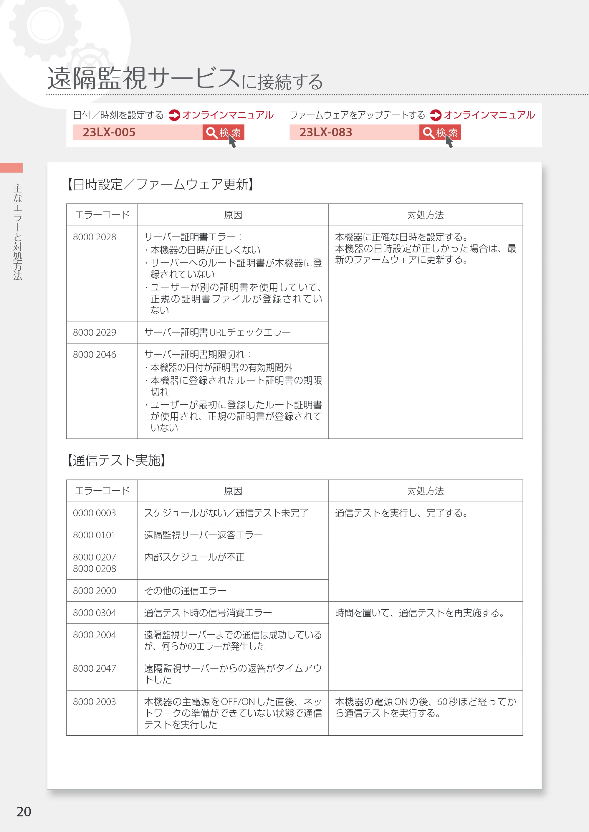 キヤノン WG7350F/7350FM WG7300 series ネットワーク・遠隔監視サービス接続マニュアル 2019年4月11日更新(PDF:2.30MB) — 遠隔監視サービスに接続する — 原本ページ — 20ページ