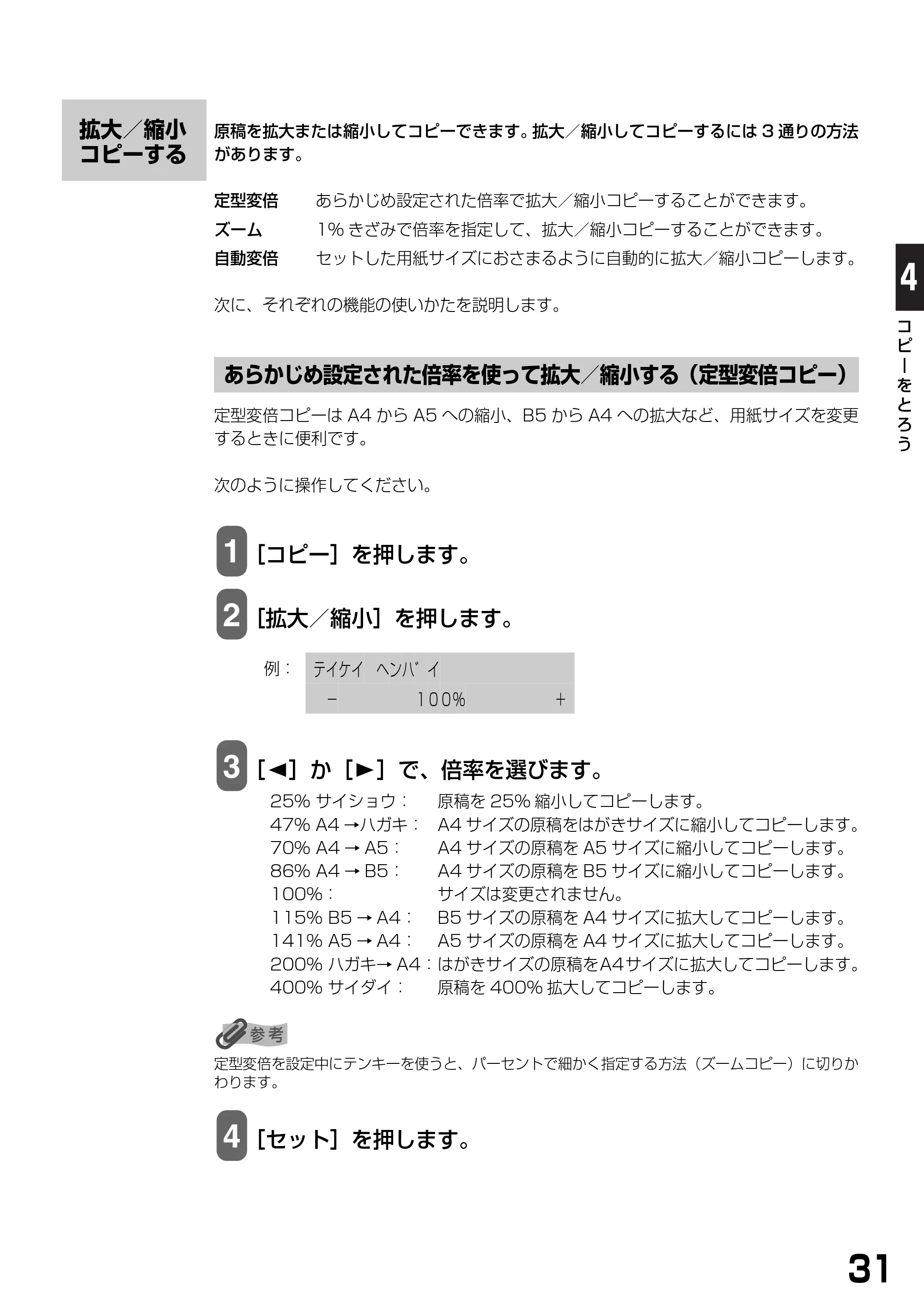 キヤノン PIXUS MP740/MP710 基本操作ガイド （PDF形式／7.84Mバイト） — 拡大／縮小コピーする — 原本ページ — 33ページ