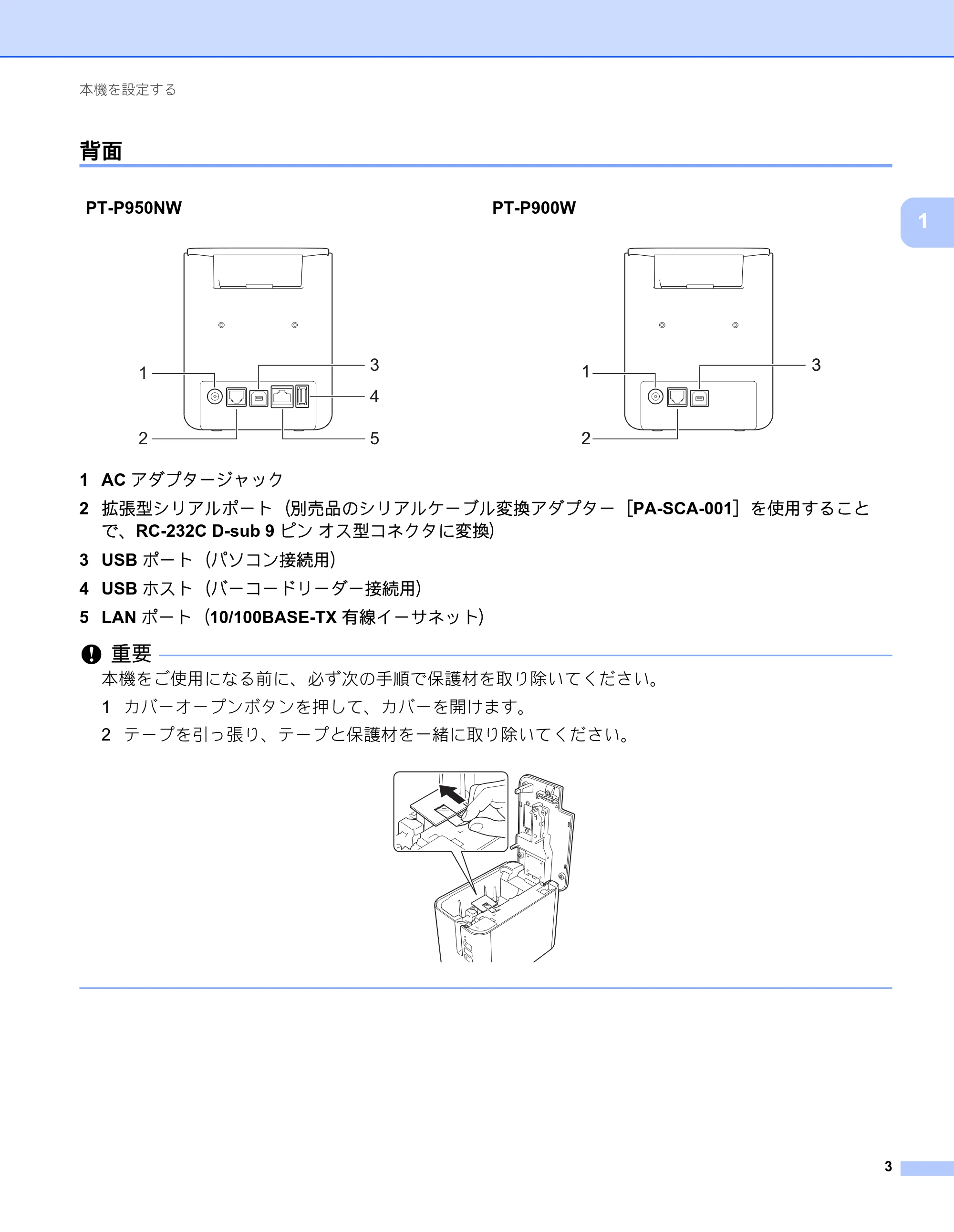 ブラザー PT-P900W / PT-P950NW ユーザーズガイド — 背面 — 原本ページ — 13ページ