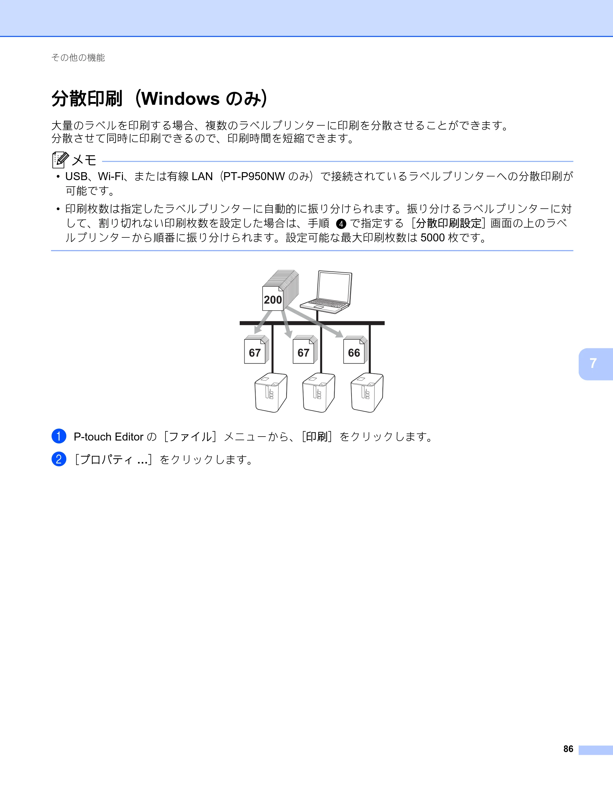 ブラザー PT-P900W / PT-P950NW ユーザーズガイド — 分散印刷（Windows のみ） — 原本ページ — 96ページ