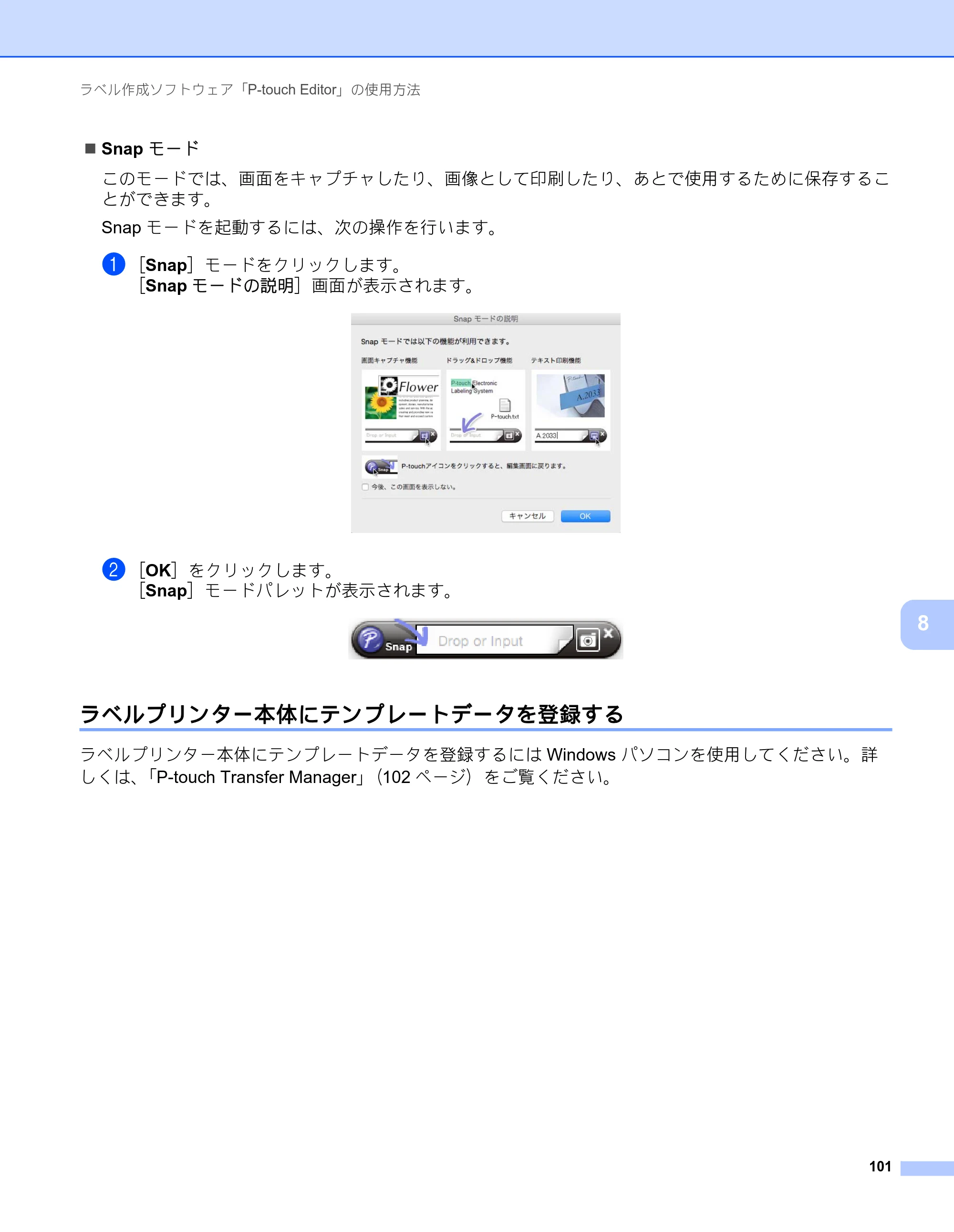 ブラザー PT-P900W / PT-P950NW ユーザーズガイド — ラベルプリンター本体にテンプレートデータを登録する — 原本ページ — 111ページ