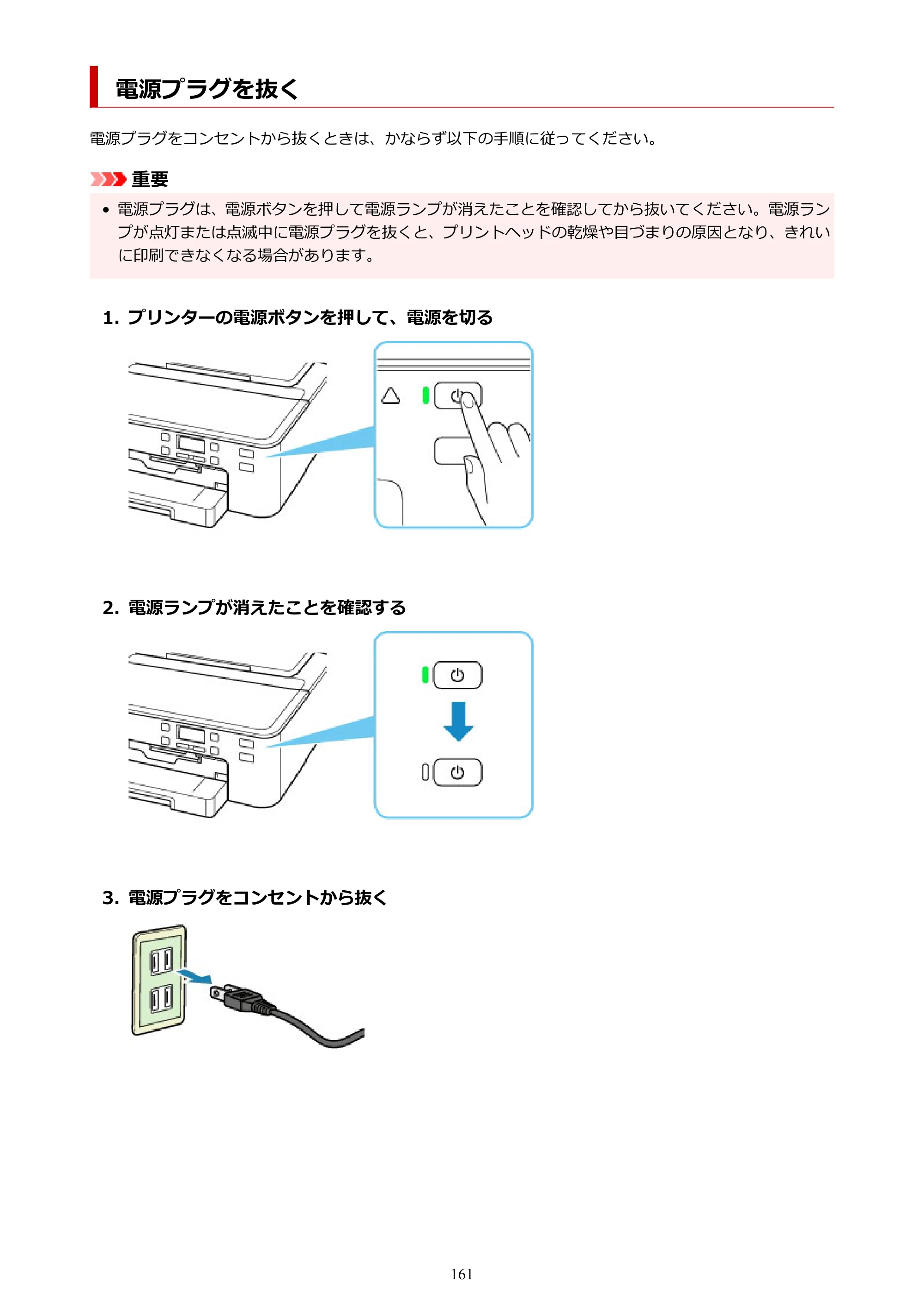 キヤノン TR703/TR703a 電子マニュアル PDF版 （Mac版）（PDF：10.6MB） — 電源プラグを抜く — 原本ページ — 161ページ