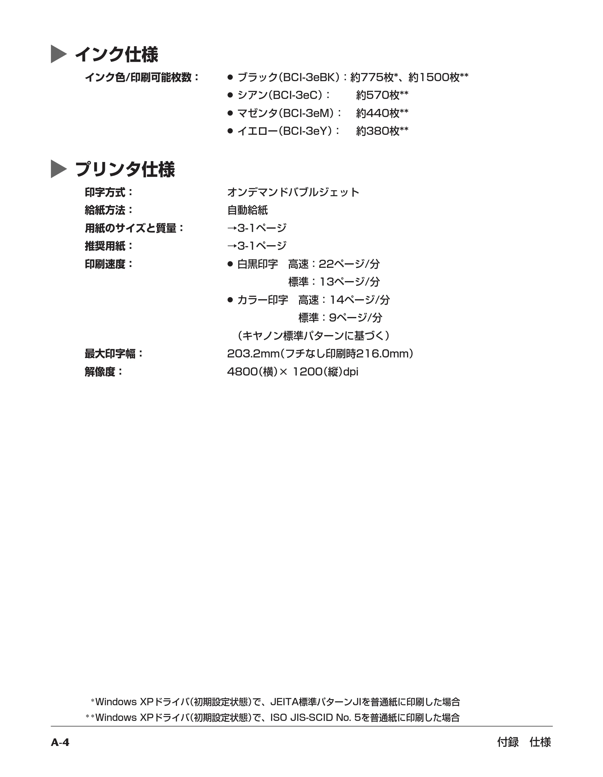 キヤノン PIXUS MP700 応用操作ガイド （PDF形式／3.9Mバイト） — インク仕様 — 原本ページ — 153ページ