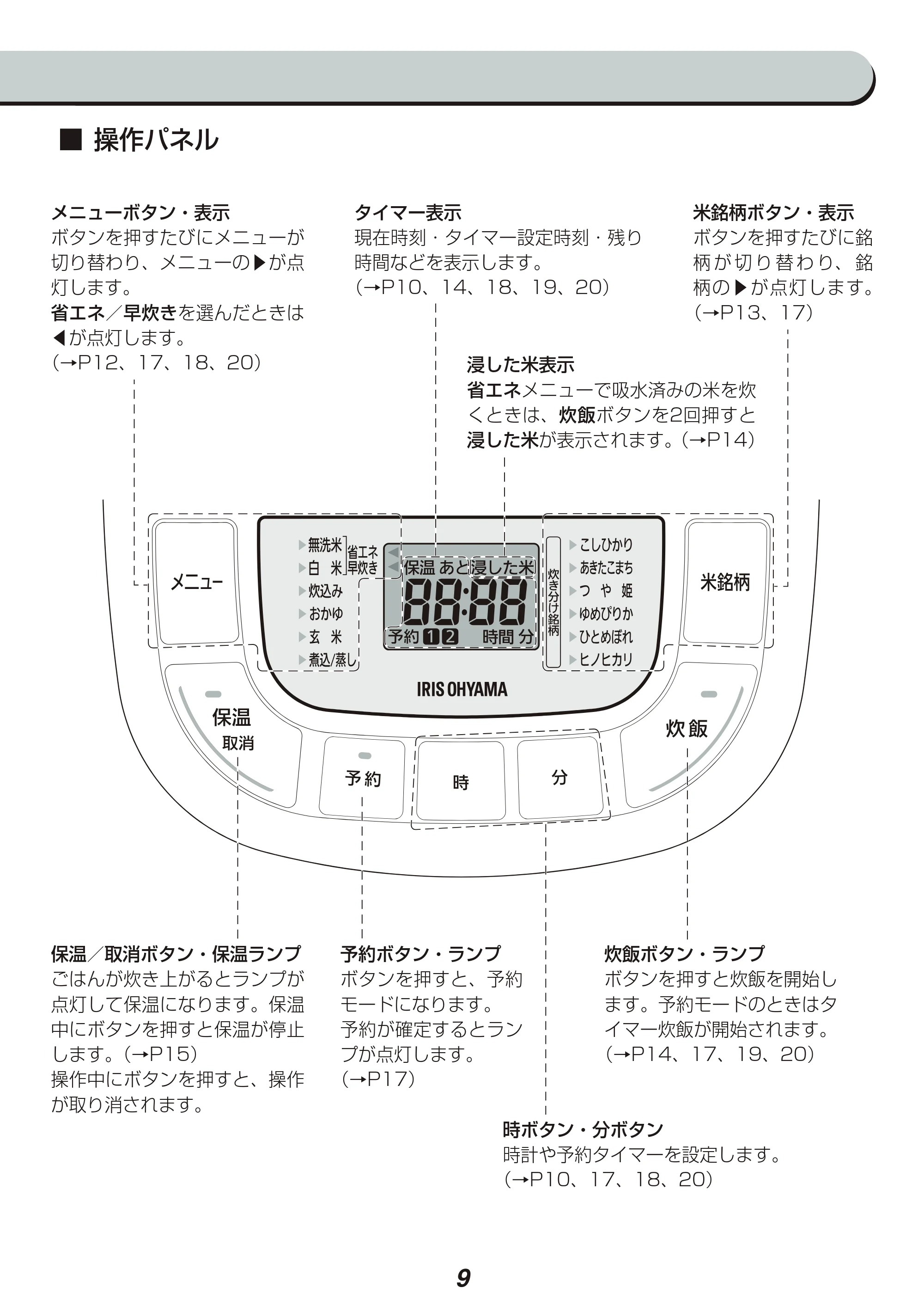 アイリスオーヤマ KRC-MC50 取扱説明書 — 原本ページ — 9ページ