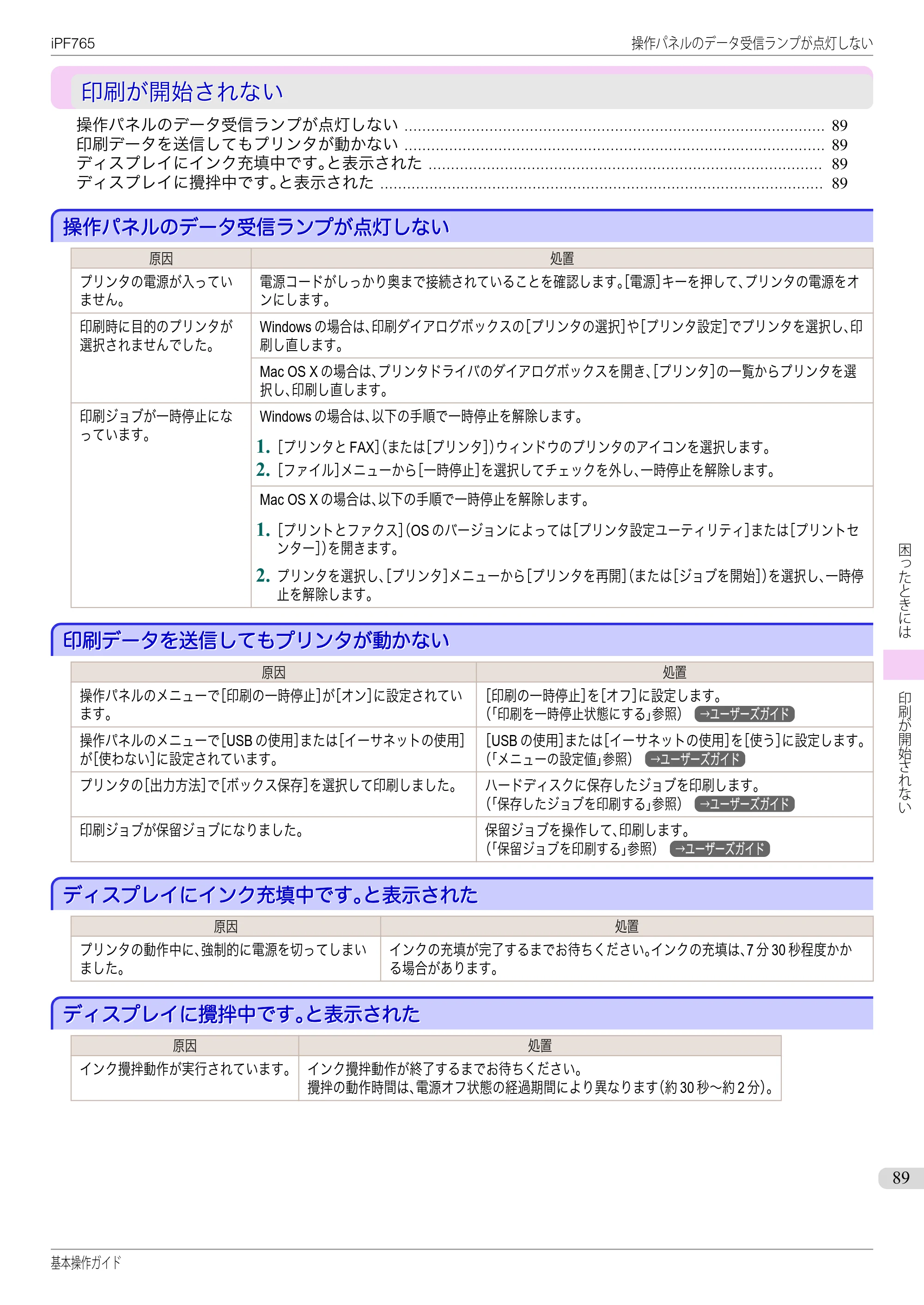 キヤノン iPF760/765 基本操作ガイド （PDF形式／11.28Mバイト） — 印刷が開始されない — 原本ページ — 89ページ
