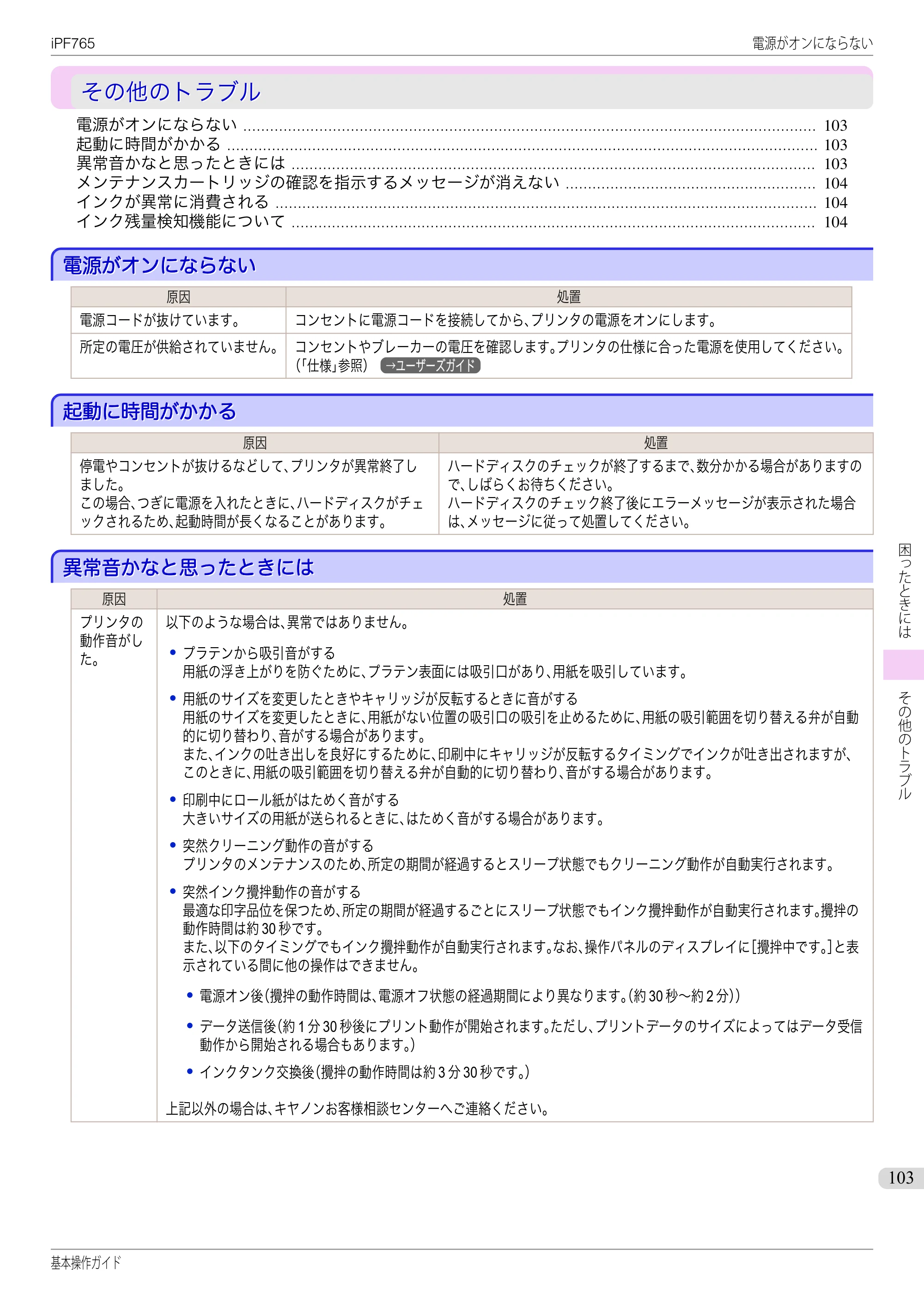 キヤノン iPF760/765 基本操作ガイド （PDF形式／11.28Mバイト） — その他のトラブル — 原本ページ — 103ページ