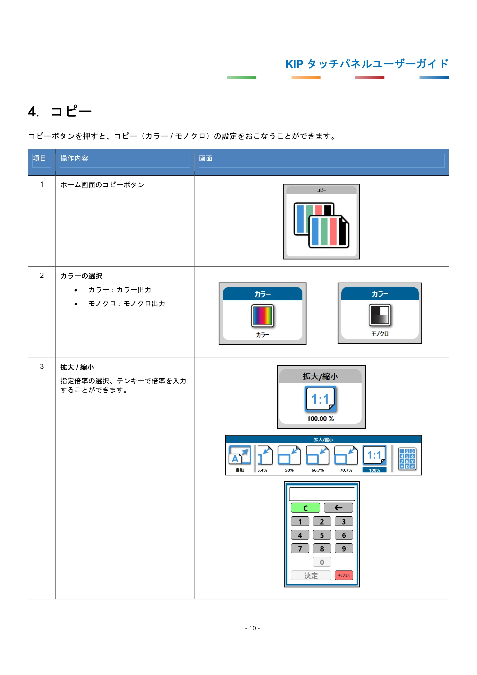 京セラ KIP 7170G KIP タッチパネル操作ガイド — 4. コピー — 原本ページ — 13ページ
