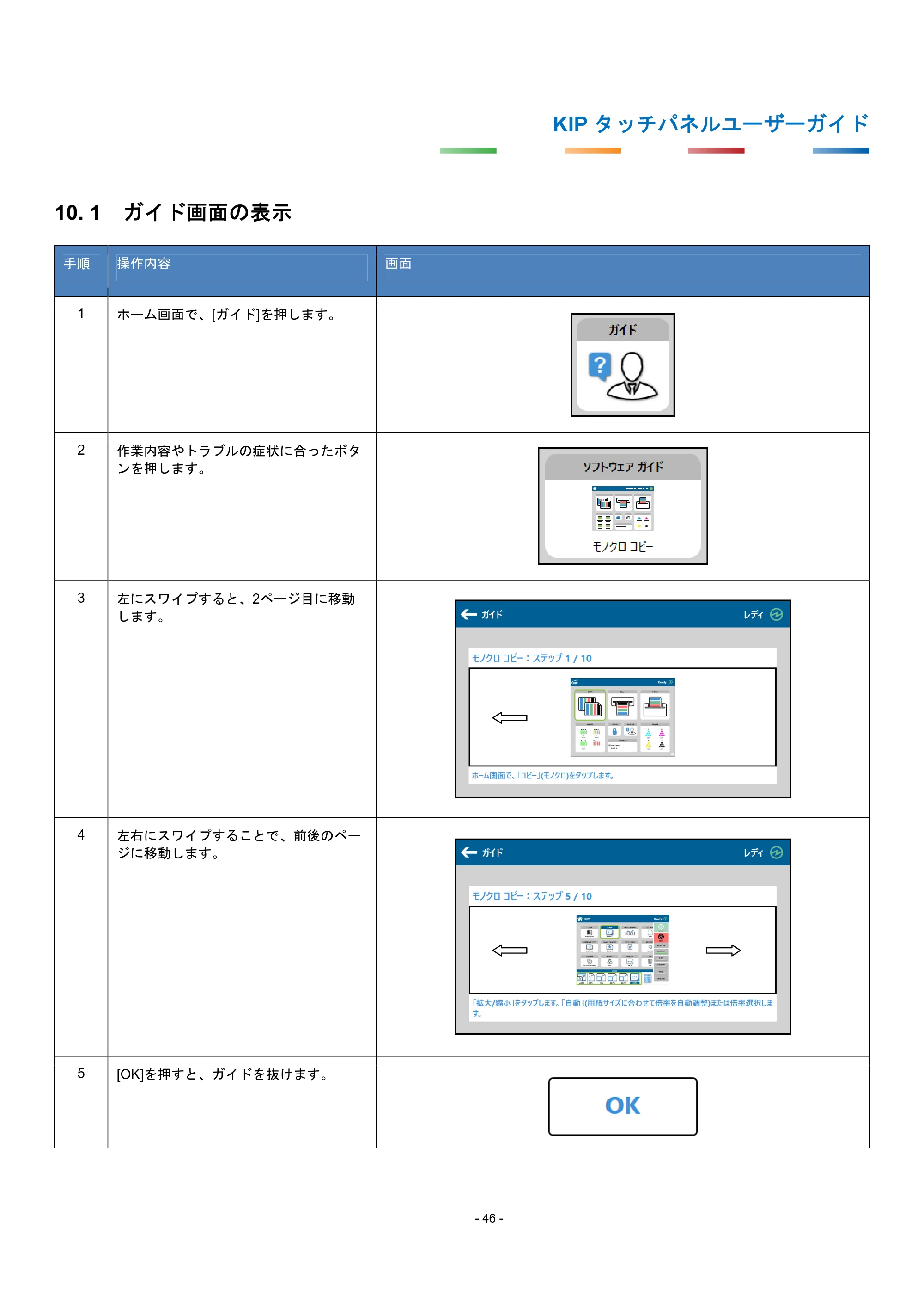 京セラ KIP 7170G KIP タッチパネル操作ガイド — 10. 1 ガイド画面の表示 — 原本ページ — 49ページ