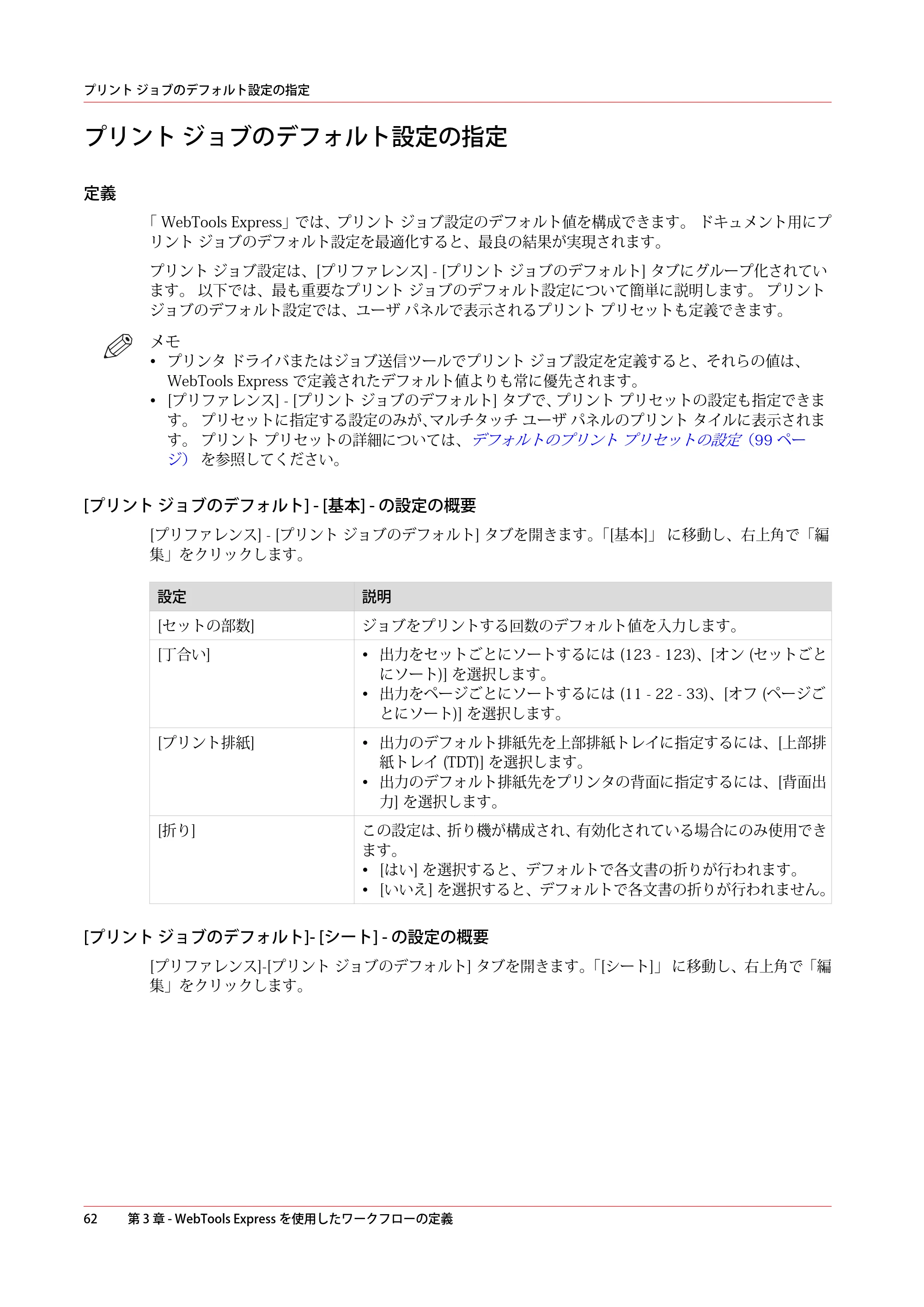 キヤノン PlotWave 5500 操作ガイド 2021年10月2日掲載 （PDF形式／12.48Mバイト） — プリント ジョブのデフォルト設定の指定 — 原本ページ — 62ページ
