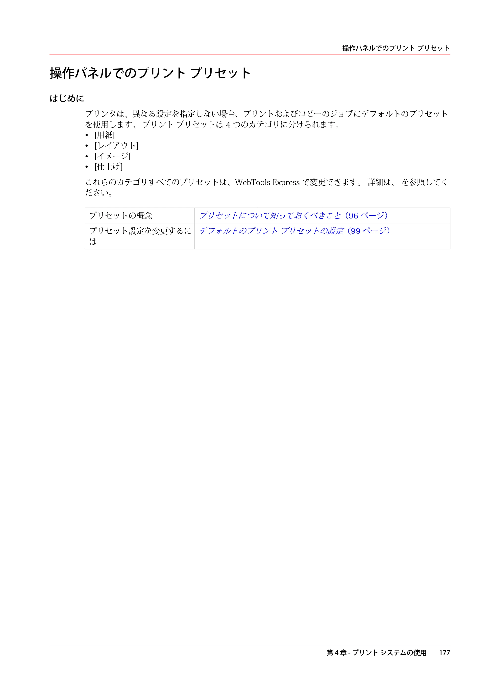 キヤノン PlotWave 5500 操作ガイド 2021年10月2日掲載 （PDF形式／12.48Mバイト） — 操作パネルでのプリント プリセット — 原本ページ — 177ページ