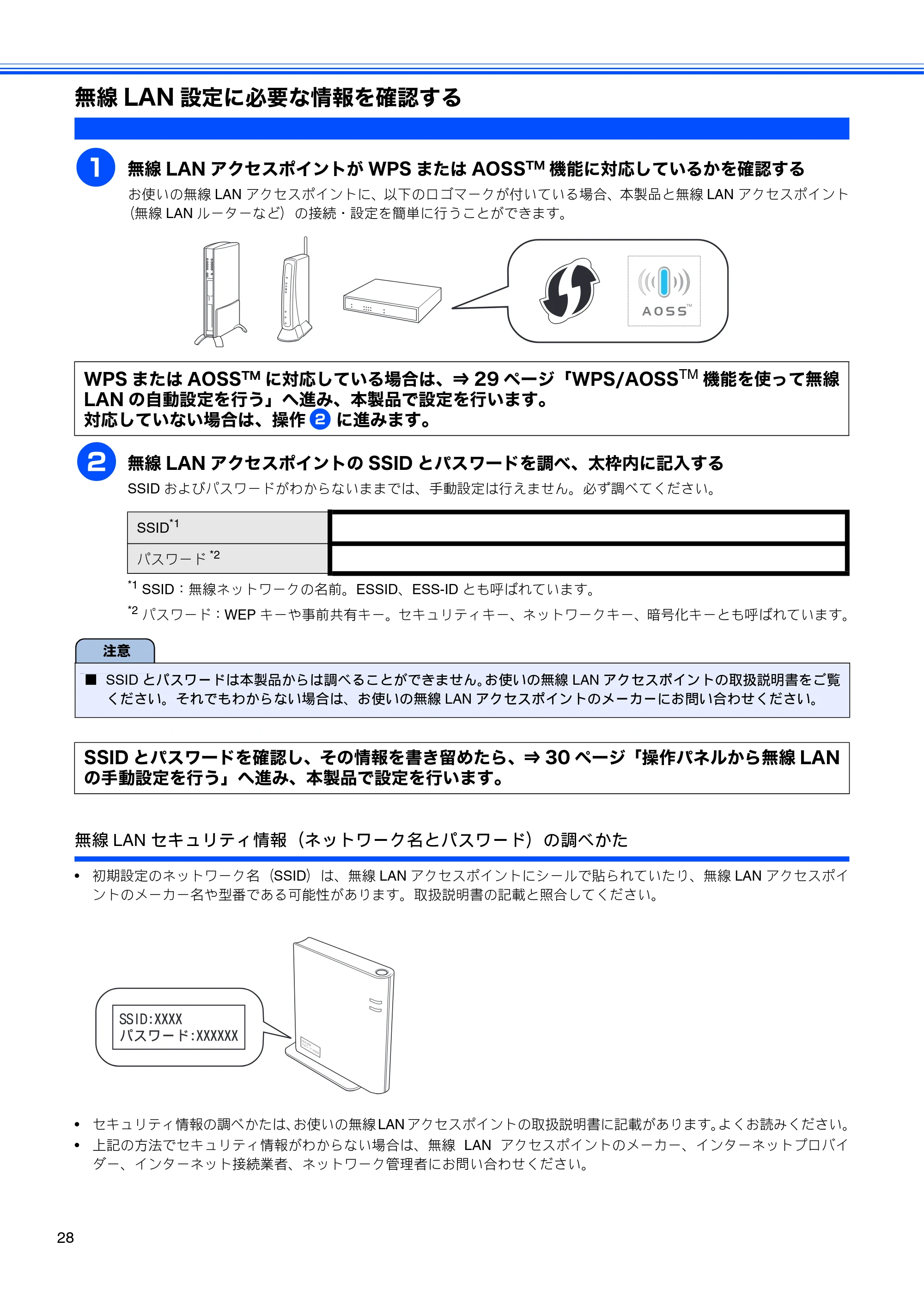 ブラザー DCP-J515N / DCP-J715N かんたん設置ガイド — 無線LAN設定に必要な情報を確認する — 原本ページ — 30ページ