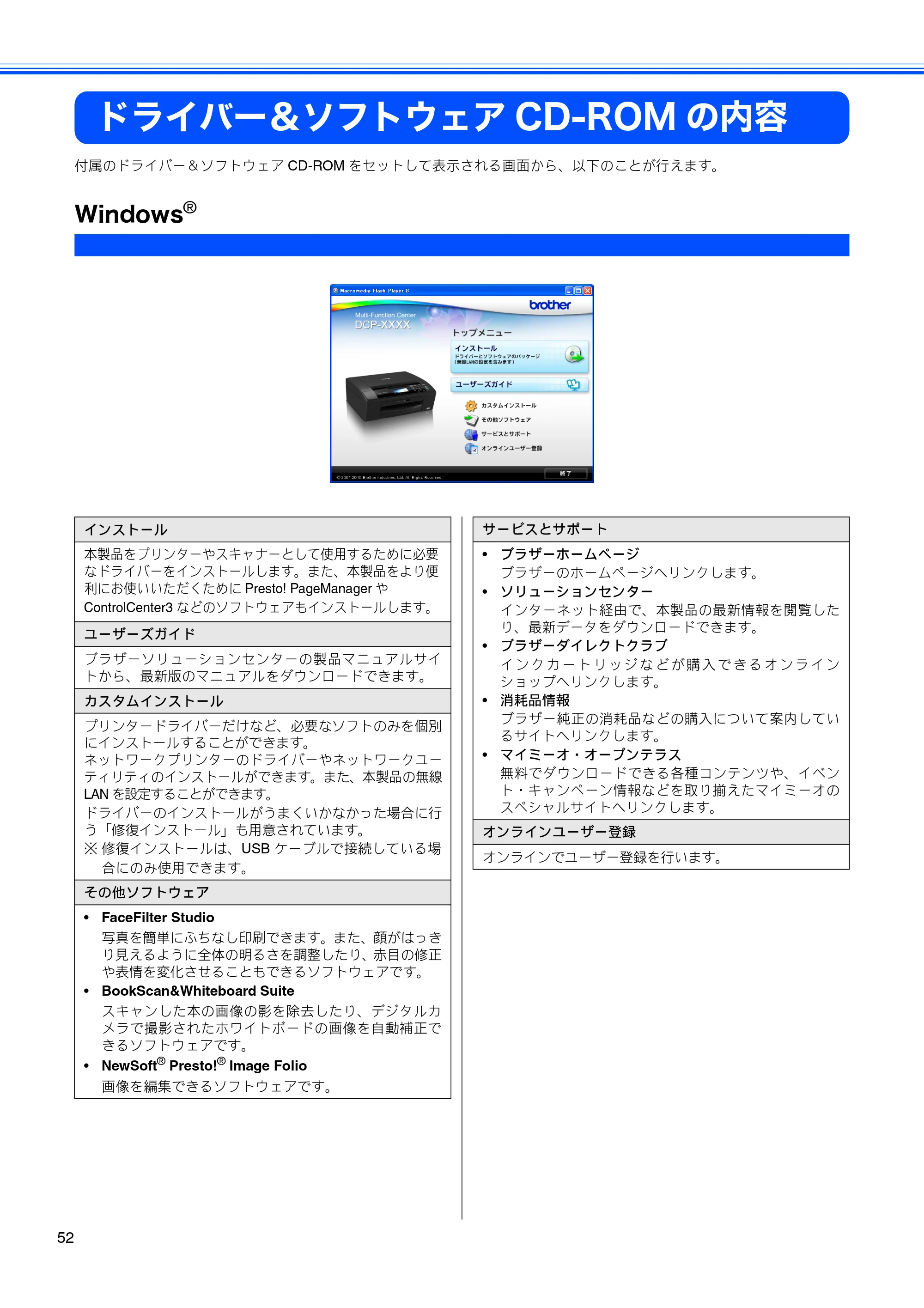 ブラザー DCP-J515N / DCP-J715N かんたん設置ガイド — ドライバー＆ソフトウェアCD-ROMの内容 — 原本ページ — 54ページ
