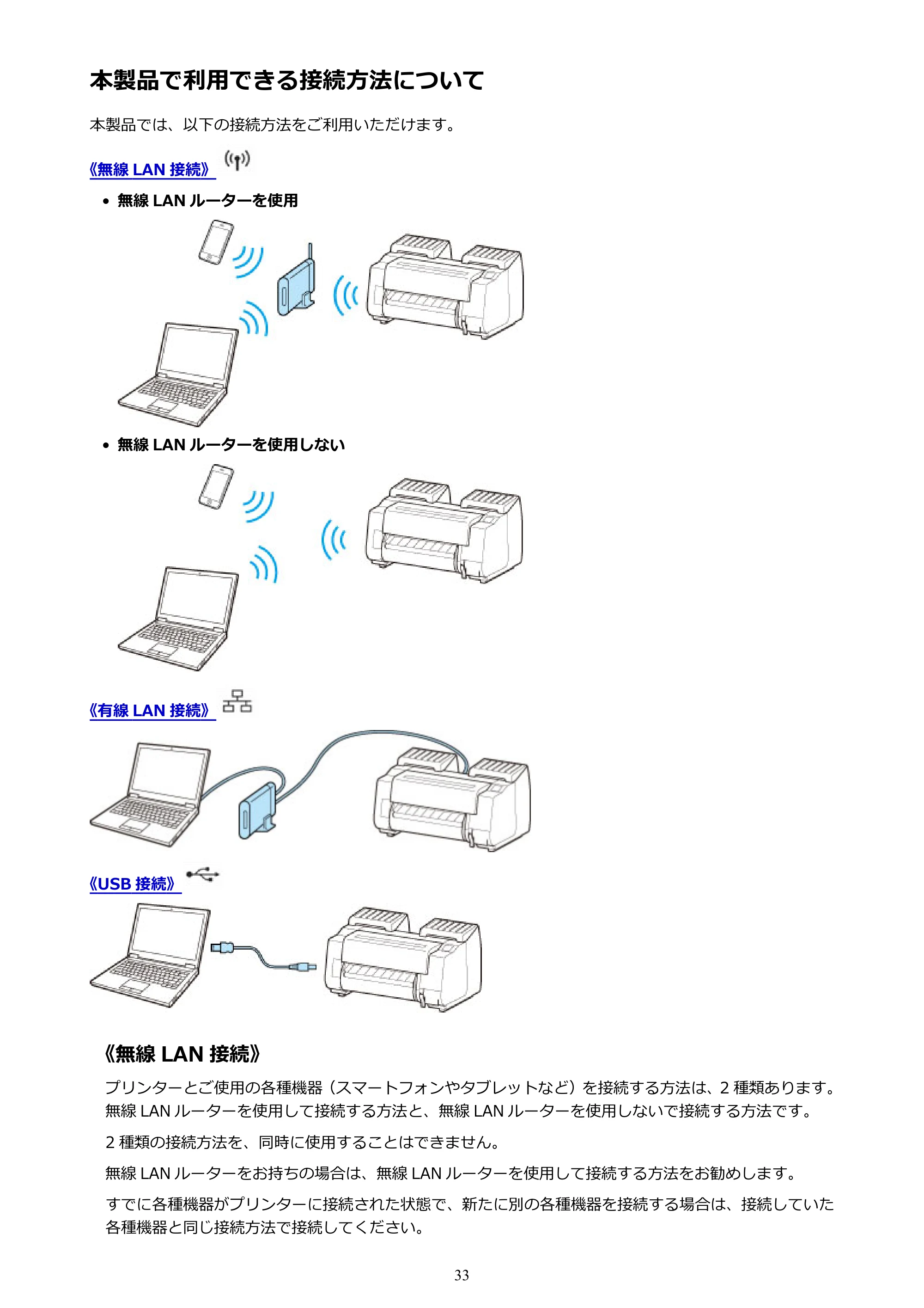 キヤノン PRO-2000 imagePROGRAF PRO-2000 (PDF) 電子マニュアル (Mac版) 2021年7月1日掲載(PDF:14.2MB) — 本製品で利用できる接続方法について — 原本ページ — 33ページ