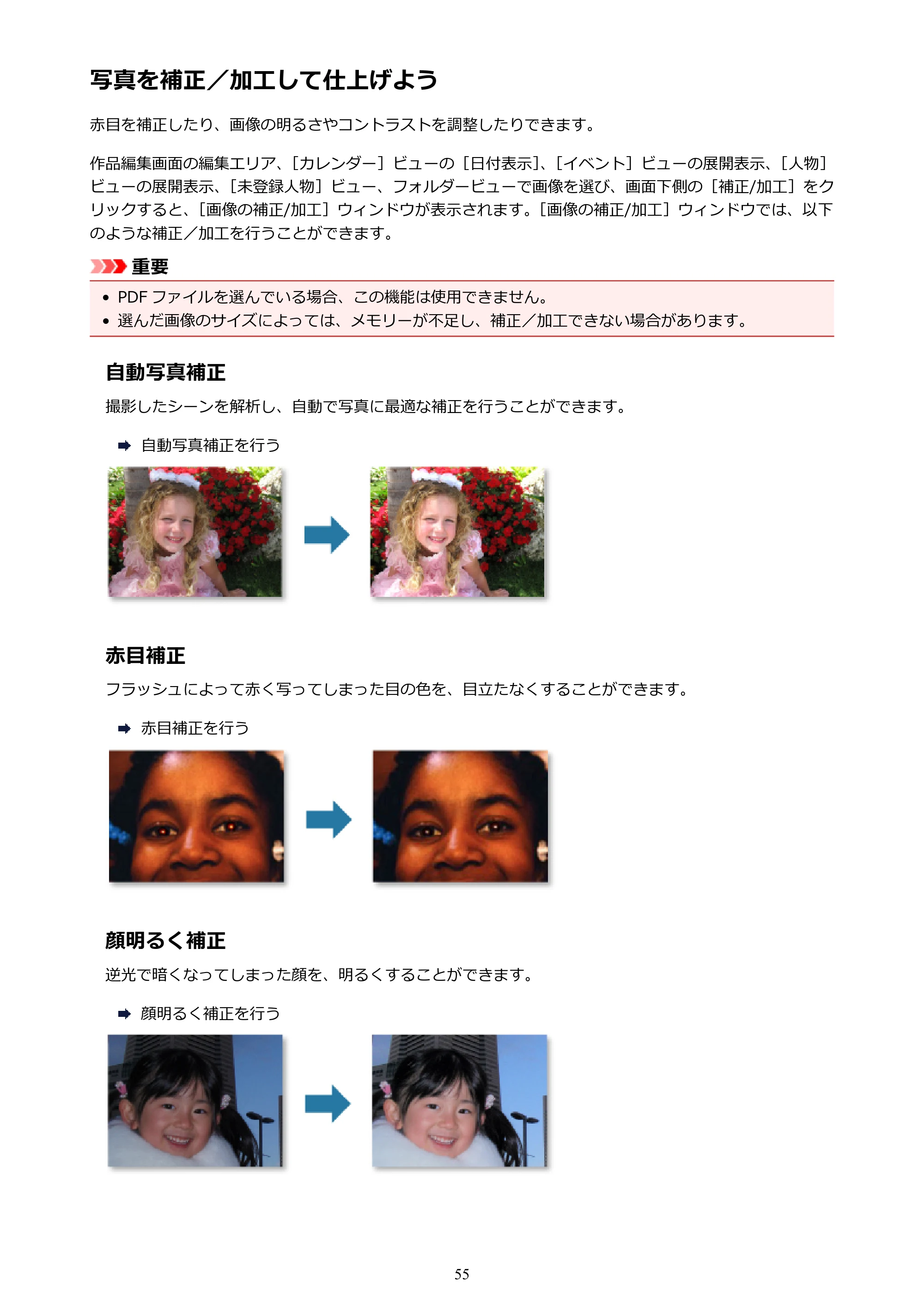 キヤノン PRO-1000 My Image Garden 用ガイド （Mac版）（PDF：3.00MB） — 写真を補正／加工して仕上げよう — 原本ページ — 55ページ