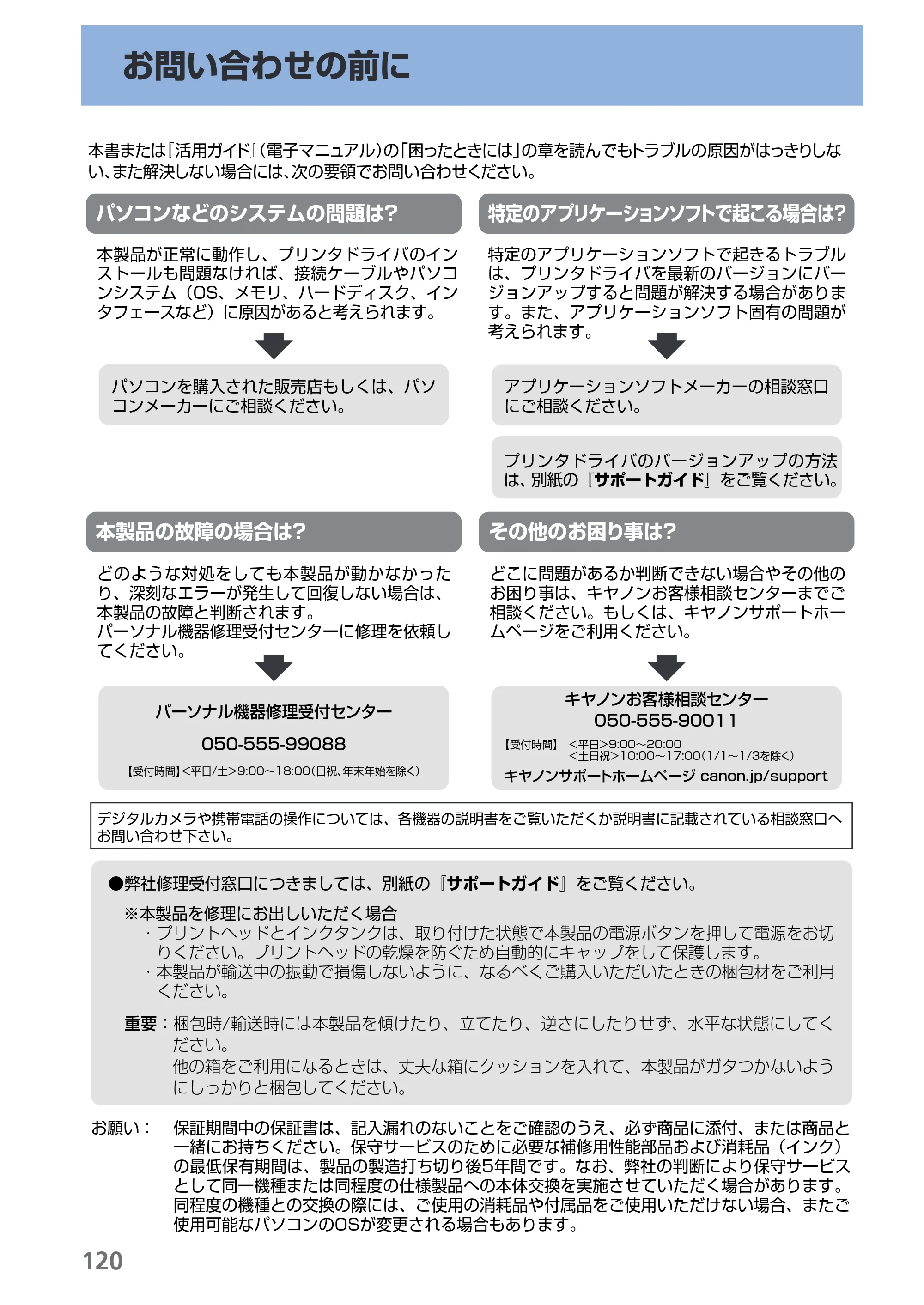 キヤノン PIXUS Pro9000 Mark II 基本操作ガイド （PDF形式／15.21Mバイト） — お問い合わせの前に — 原本ページ — 122ページ