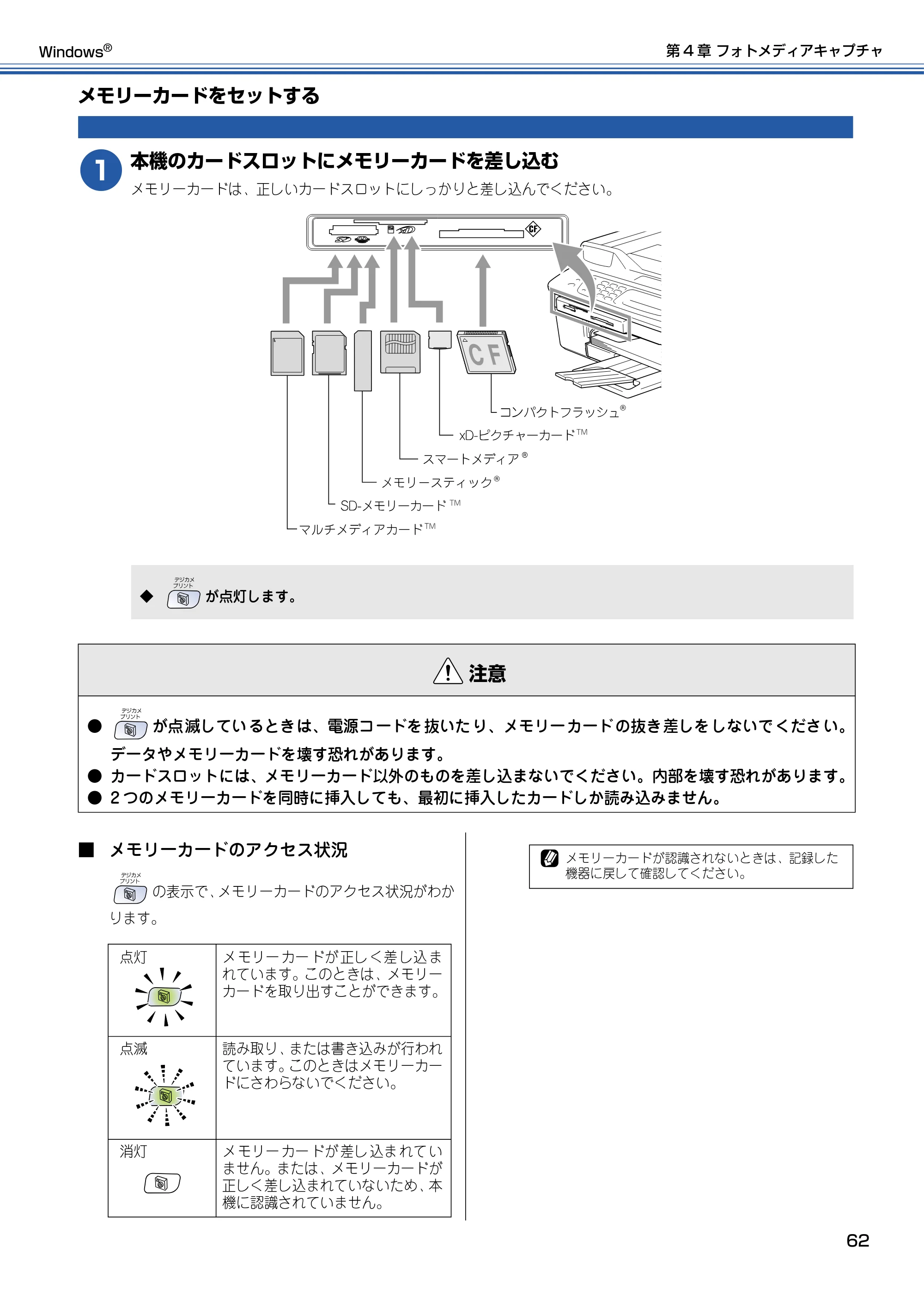 ブラザー DCP-115C / MFC-425CN / MFC-615CL ユーザーズガイド ~パソコン活用編~ — メモリーカードをセットする — 原本ページ — 63ページ
