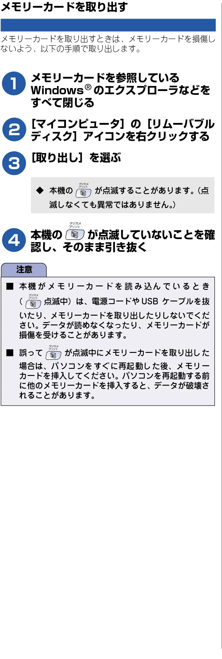 ブラザー DCP-115C / MFC-425CN / MFC-615CL ユーザーズガイド ~パソコン活用編~ — メモリーカードを取り出す — 図版 65-1 — 65ページ