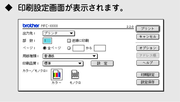 ブラザー DCP-115C / MFC-425CN / MFC-615CL ユーザーズガイド ～パソコン活用編～ — 印刷する ［Mac OS 9.1〜9.2］ — 図版 84-3 — 84ページ