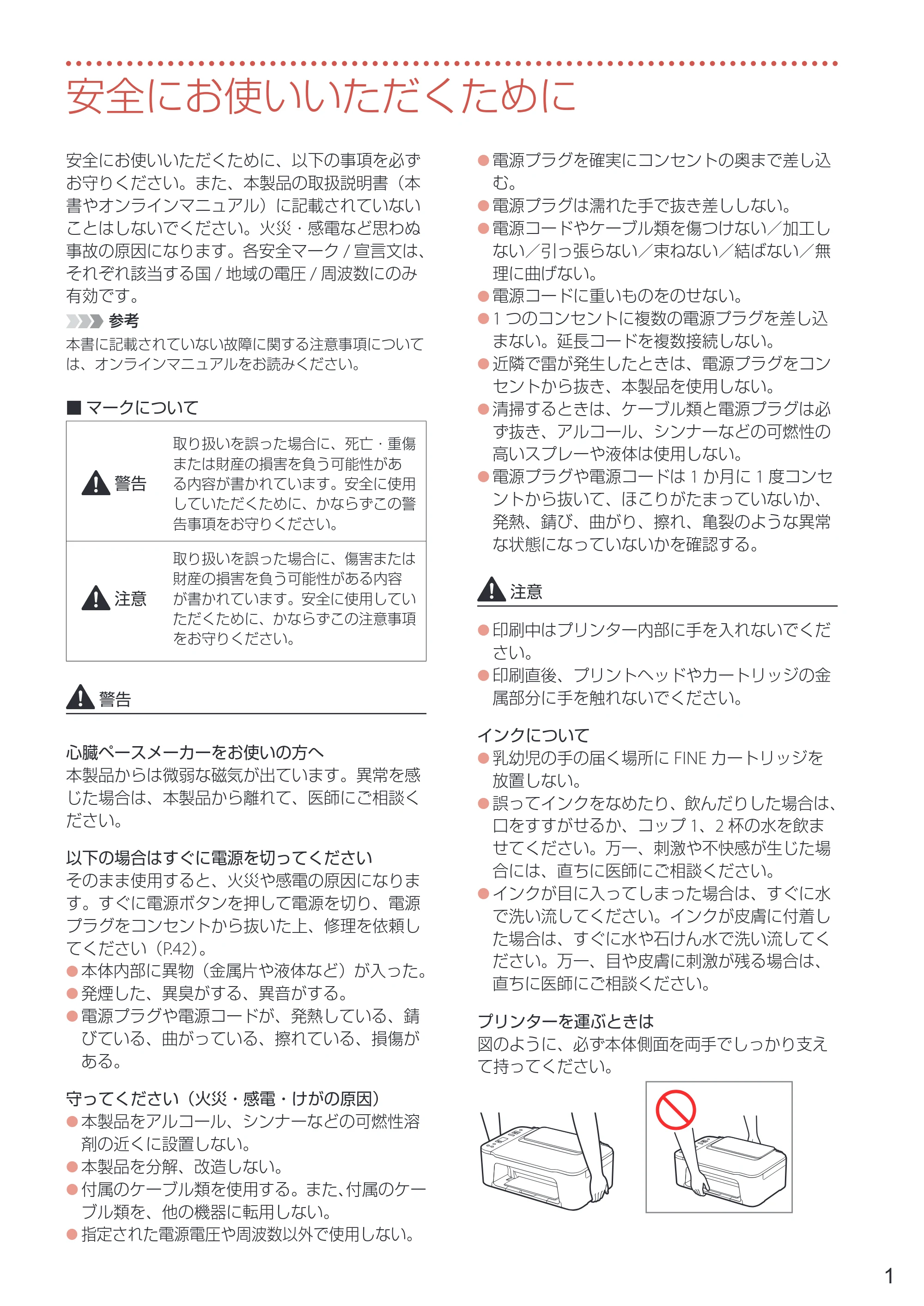 キヤノン PIXUS TS3730 設置・基本操作マニュアル 2025年5月8日掲載（PDF：4.5MB） — 安全にお使いいただくために — 原本ページ — 3ページ