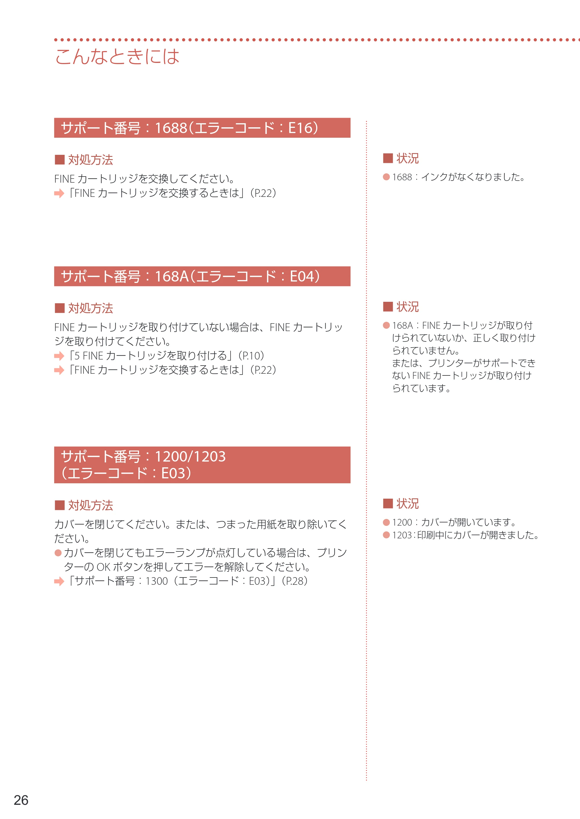 キヤノン PIXUS TS3730 設置・基本操作マニュアル 2025年5月8日掲載（PDF：4.5MB） — サポート番号：1688（エラーコード：E16） — 原本ページ — 28ページ