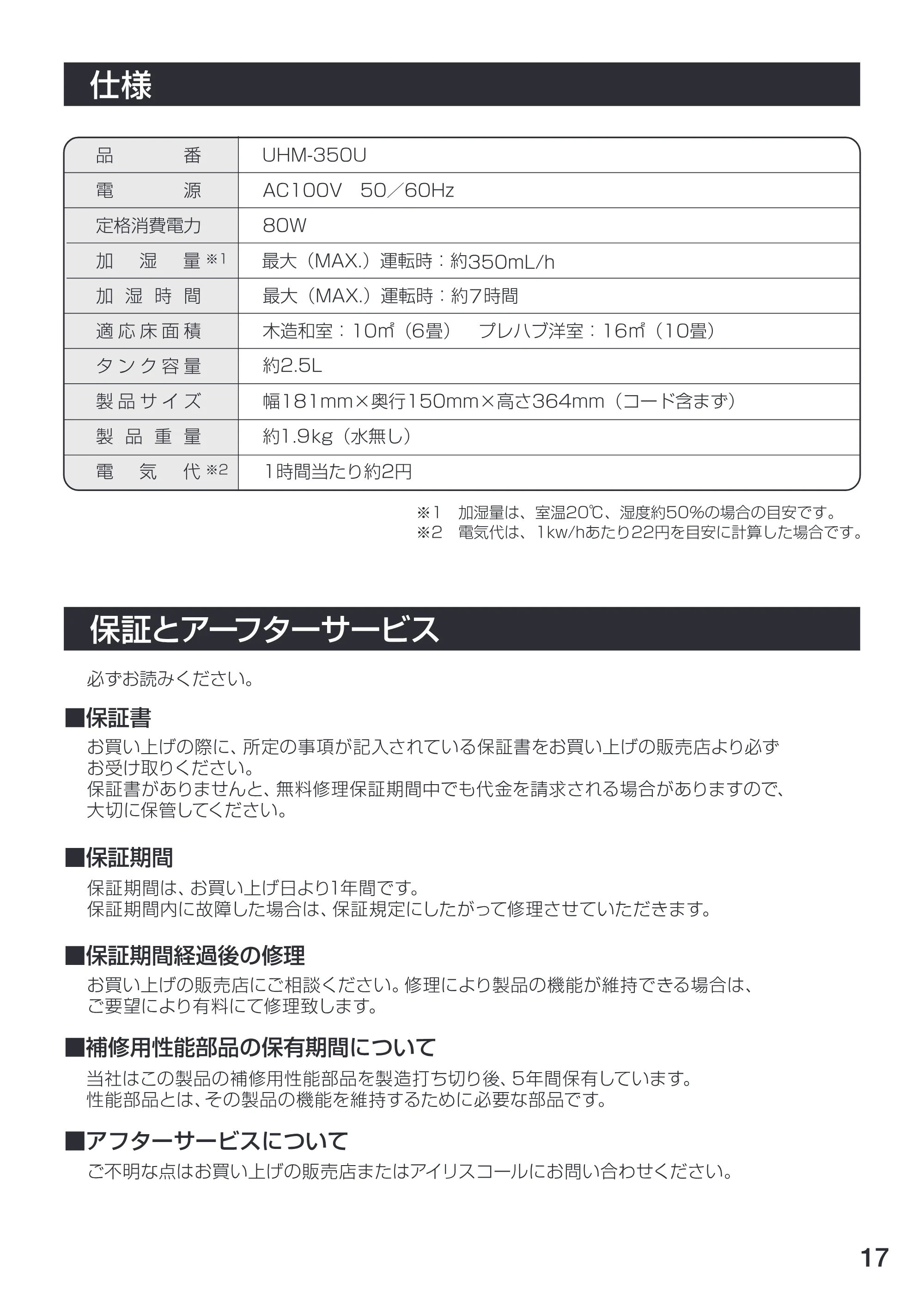 アイリスオーヤマ UHM-350U 取扱説明書 — 17 — 原本ページ — 18ページ