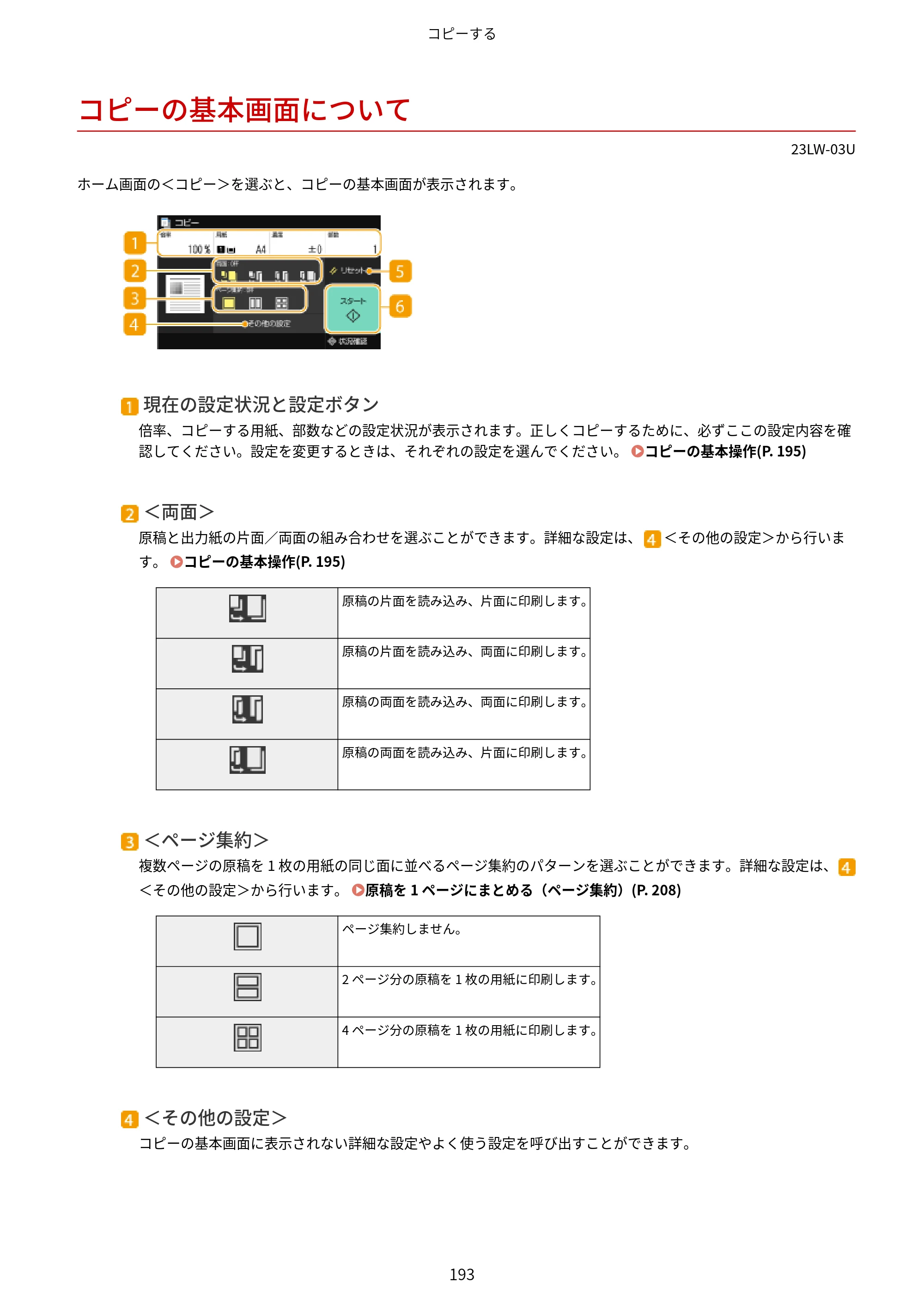 キヤノン MF521dw ユーザーズガイド 2023年8月24日更新（PDF：6.71MB） — コピーの基本画面について — 原本ページ — 201ページ