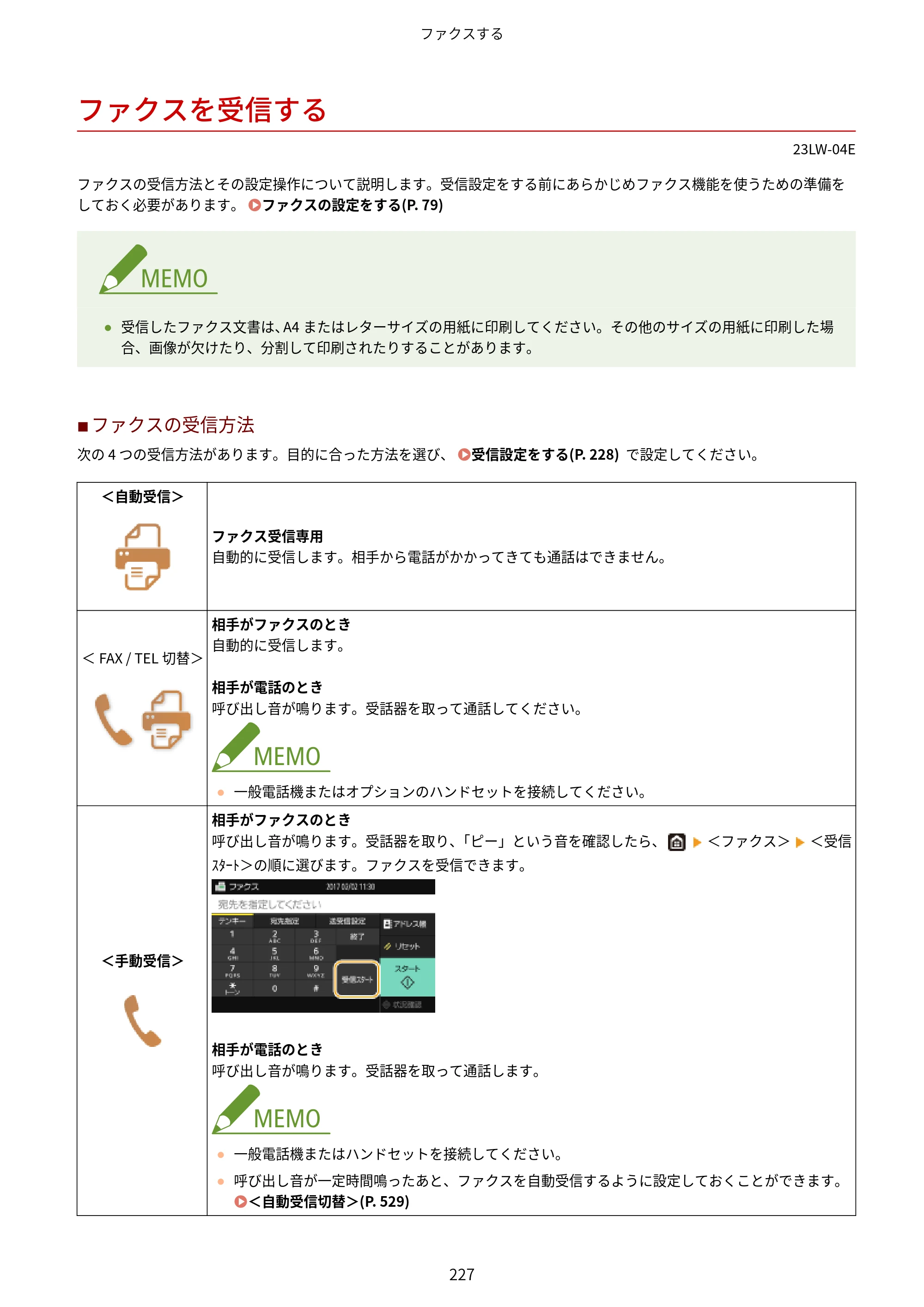 キヤノン MF521dw ユーザーズガイド 2023年8月24日更新（PDF：6.71MB） — ファクスを受信する — 原本ページ — 235ページ